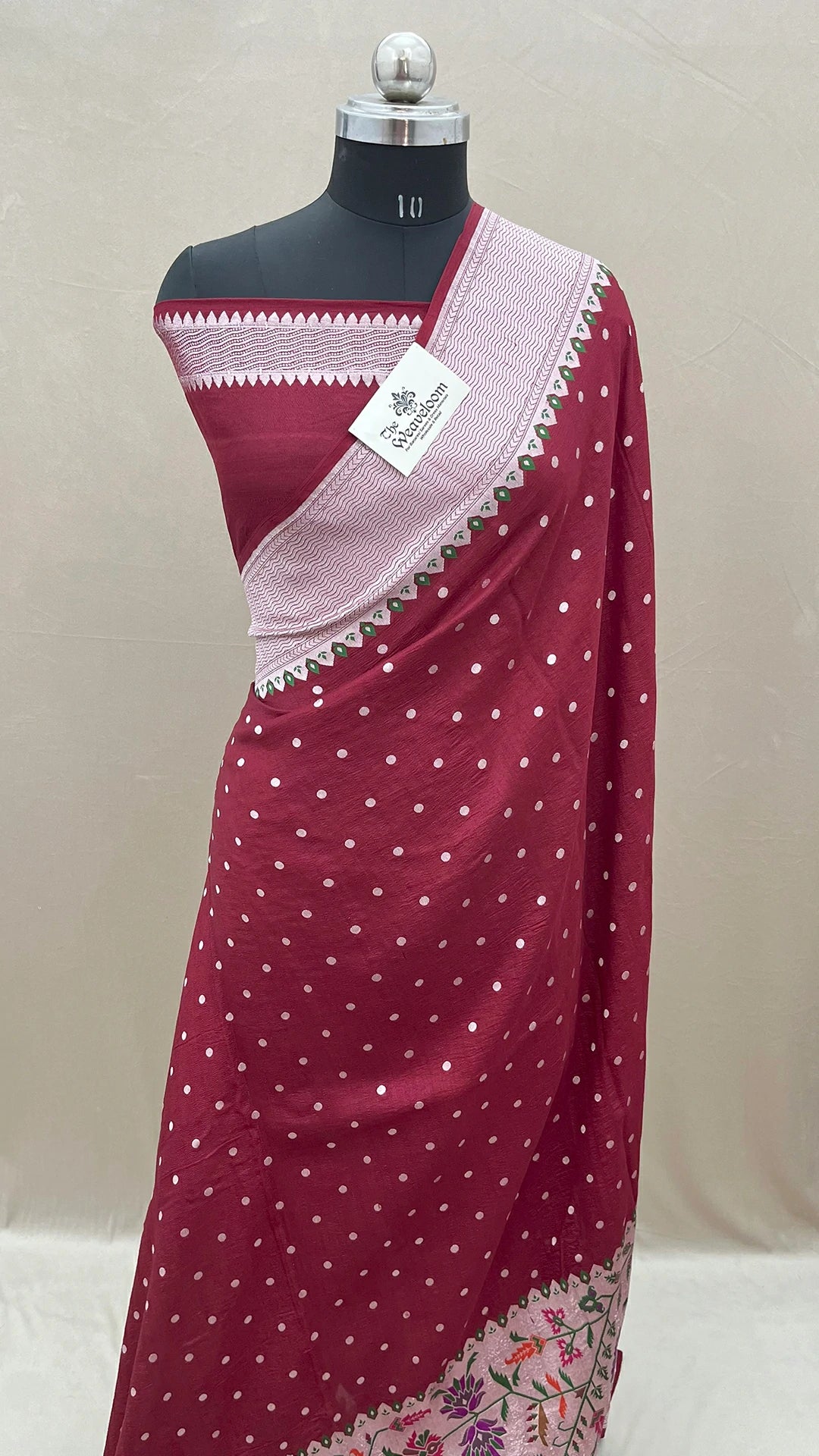 Maroon Green Black Tussar Georgette Meenakari Pure Banarasi Saree