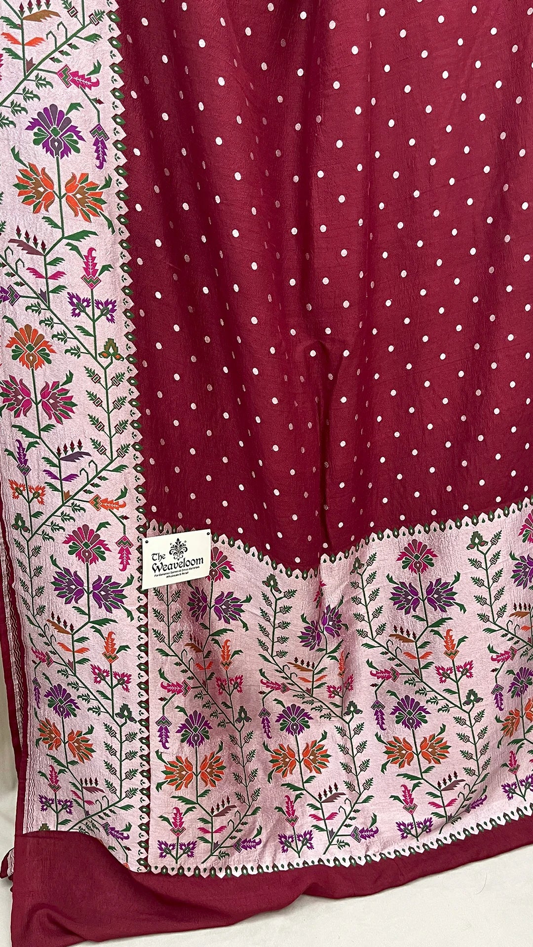 Maroon Green Black Tussar Georgette Meenakari Pure Banarasi Saree