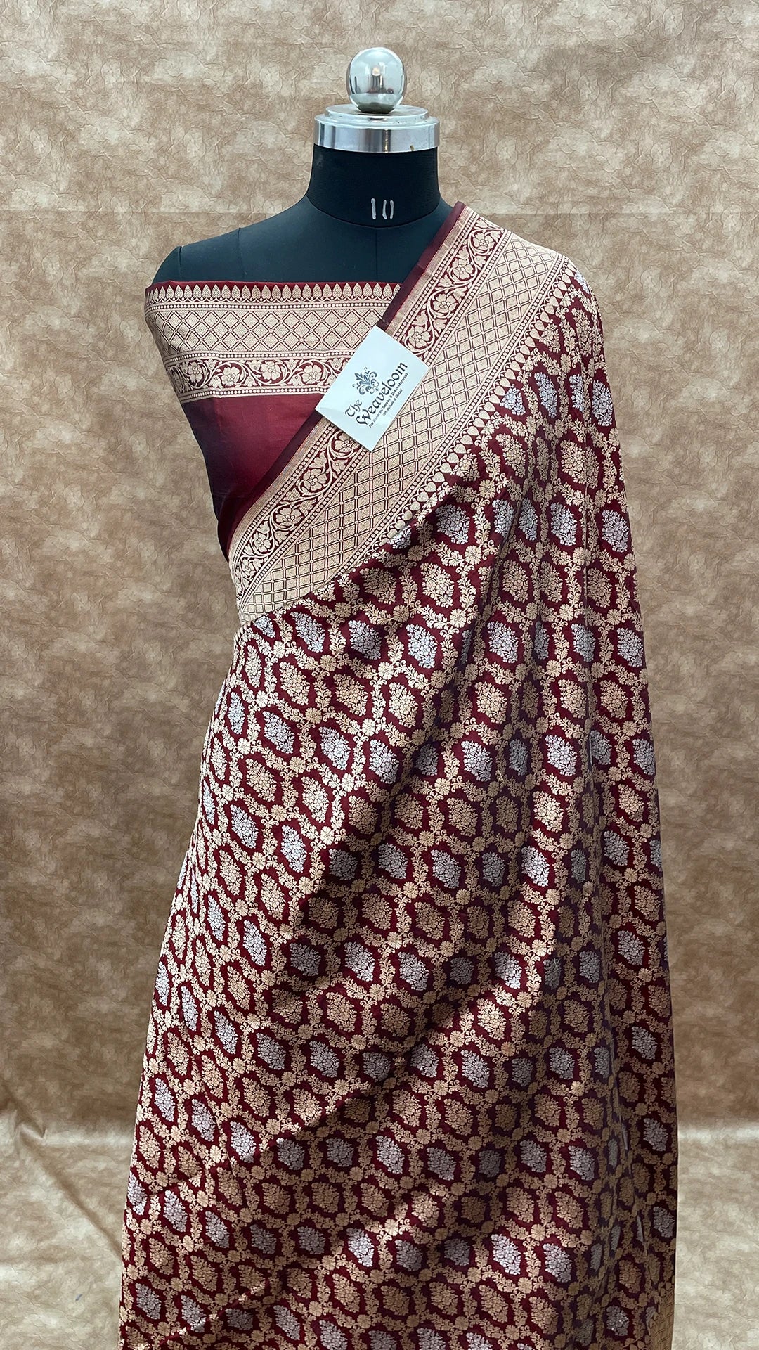 Maroon Pure Katan Silk Nita Ambani Banarasi Saree with Sona Rupa Zari by The Weaveloom