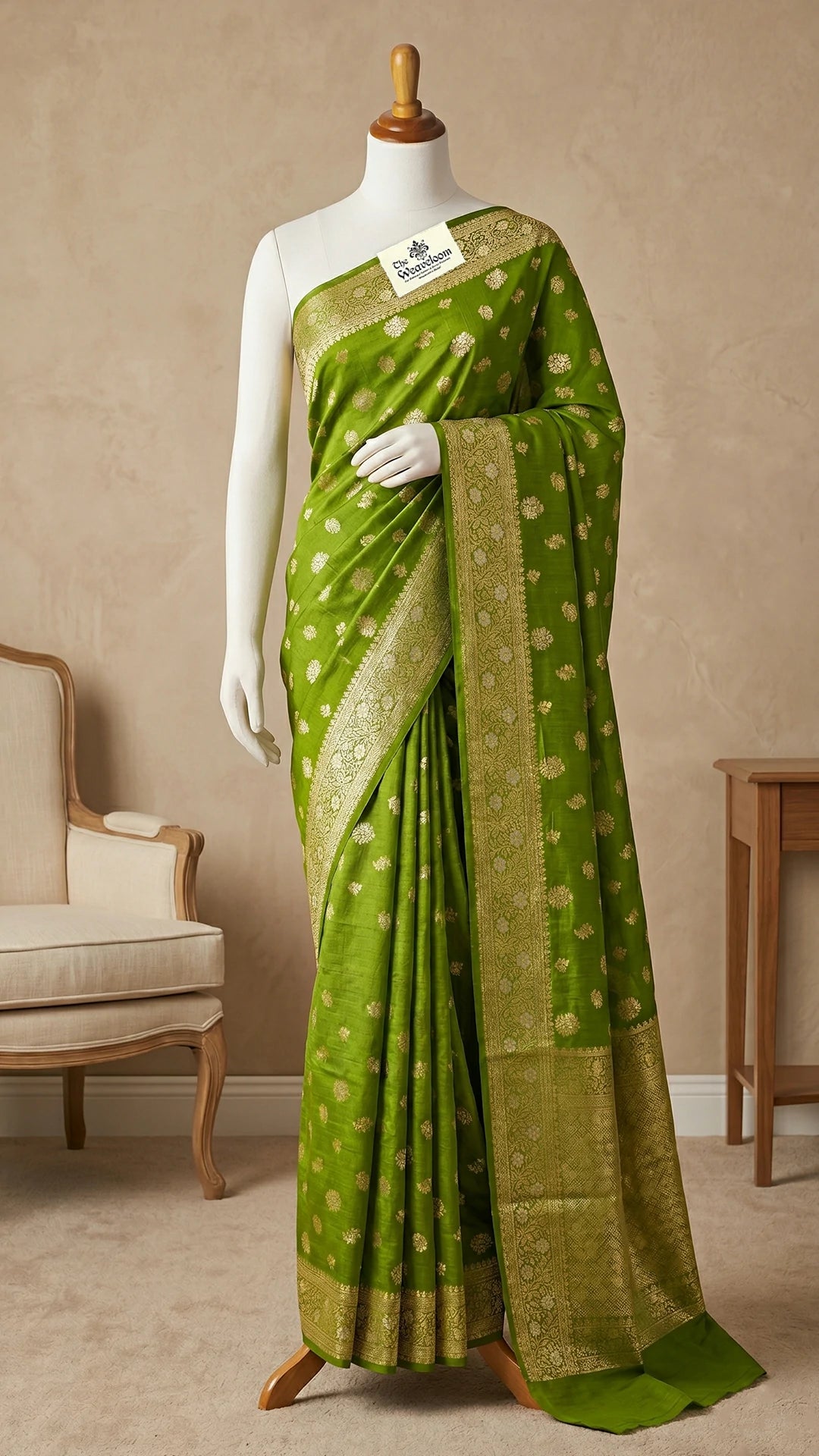 Mehendi Green Floral Buta Chiniya Silk Pure Banarasi Saree with Sona Rupa Zari by The Weaveloom