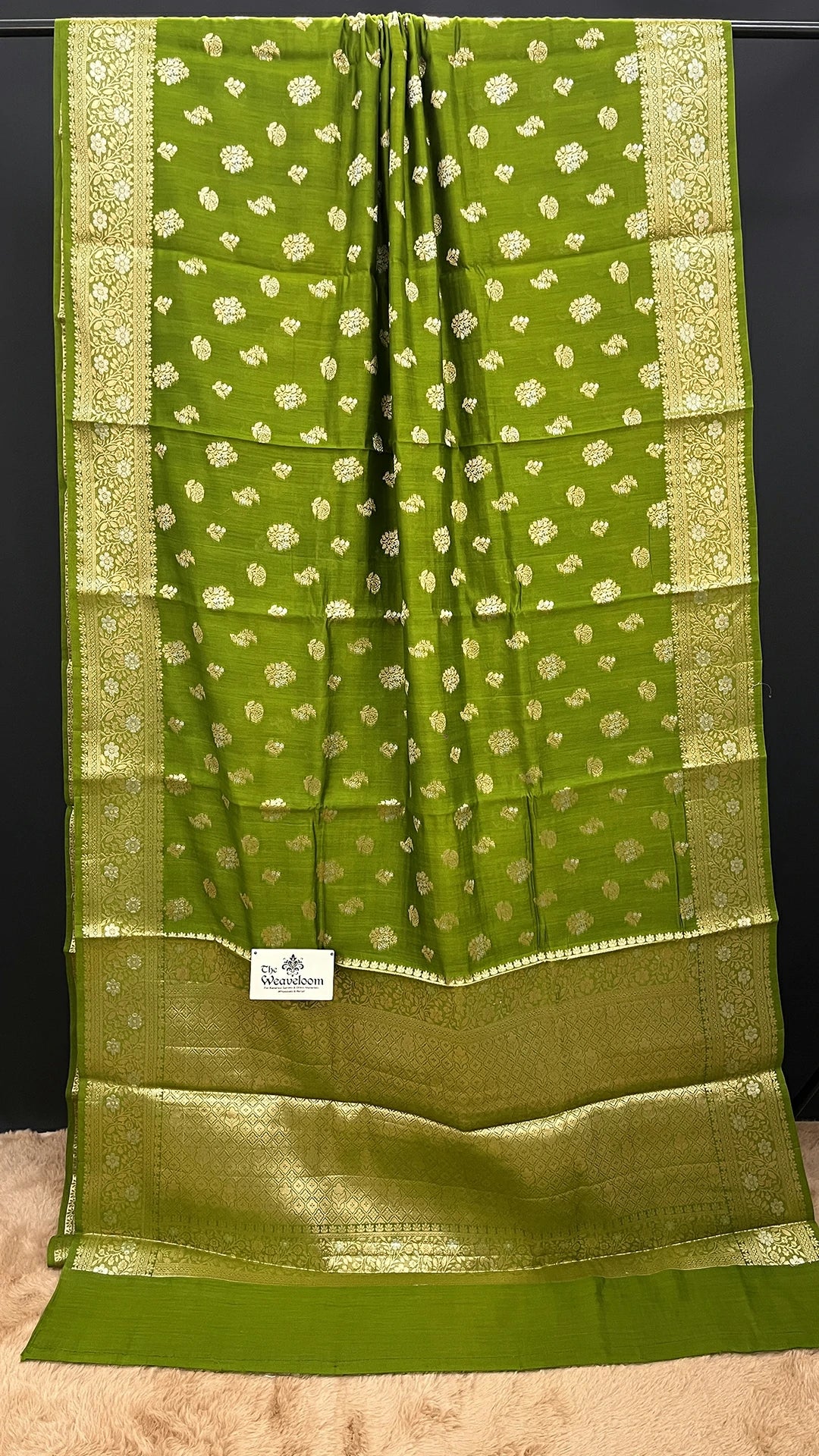 Mehendi Green Floral Buta Chiniya Silk Pure Banarasi Saree with Sona Rupa Zari by The Weaveloom
