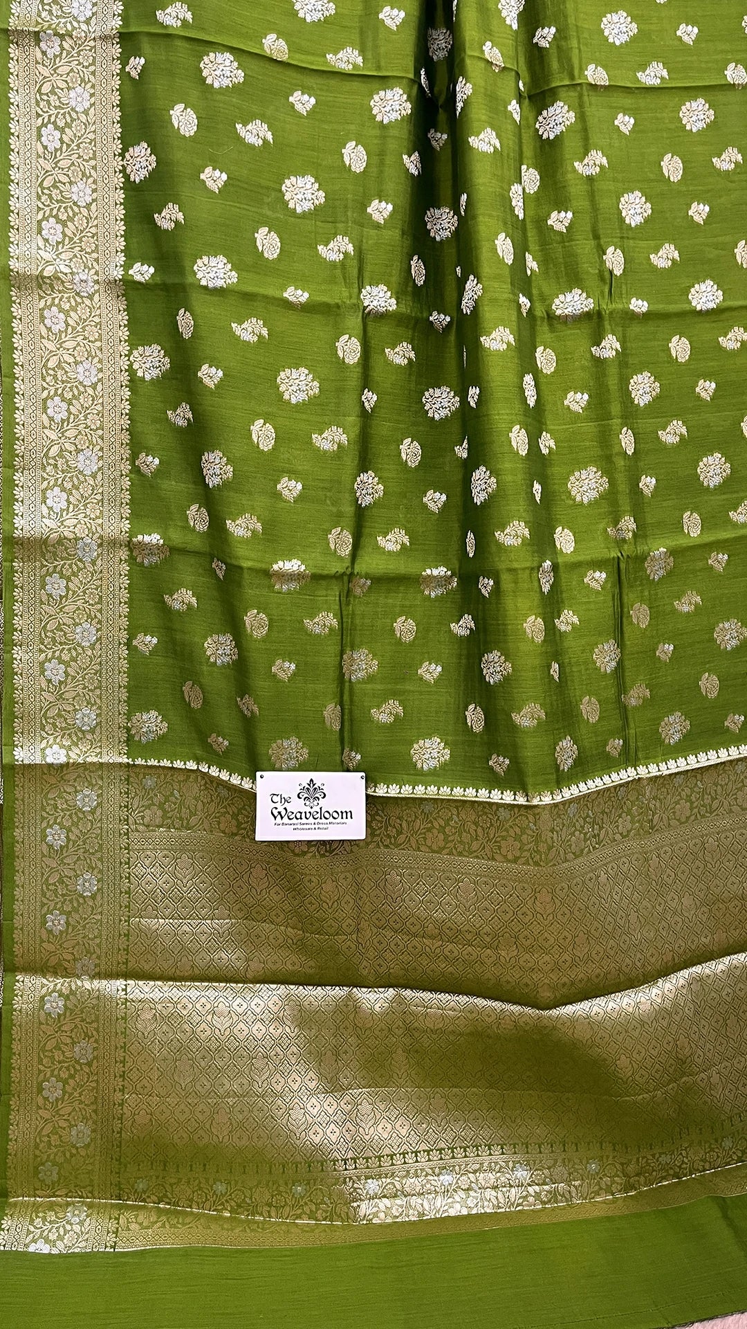 Mehendi Green Floral Buta Chiniya Silk Pure Banarasi Saree with Sona Rupa Zari by The Weaveloom