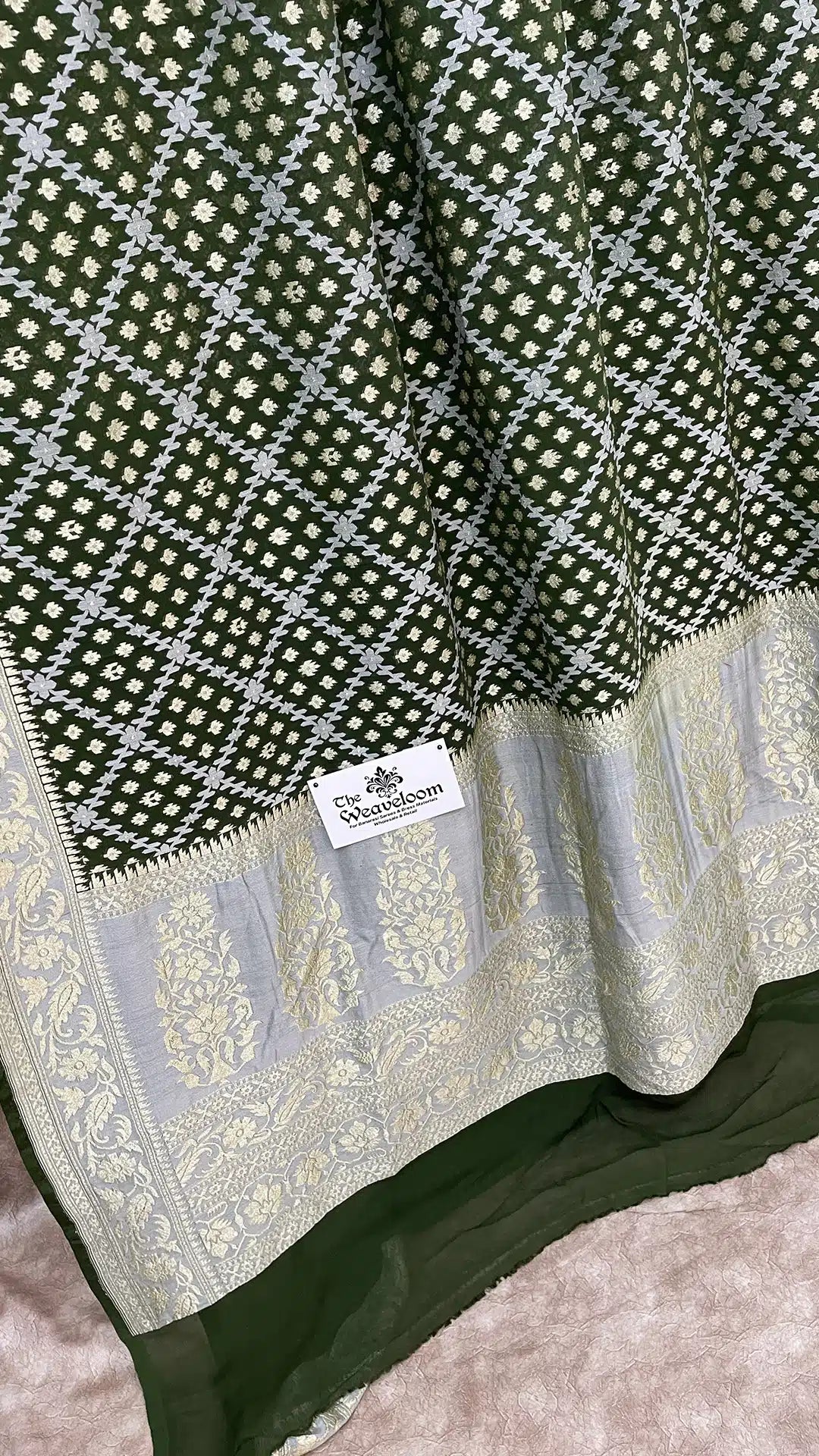 Mehendi Green Pure Khaddi Georgette Meenakari Banarasi Saree by The Weaveloom