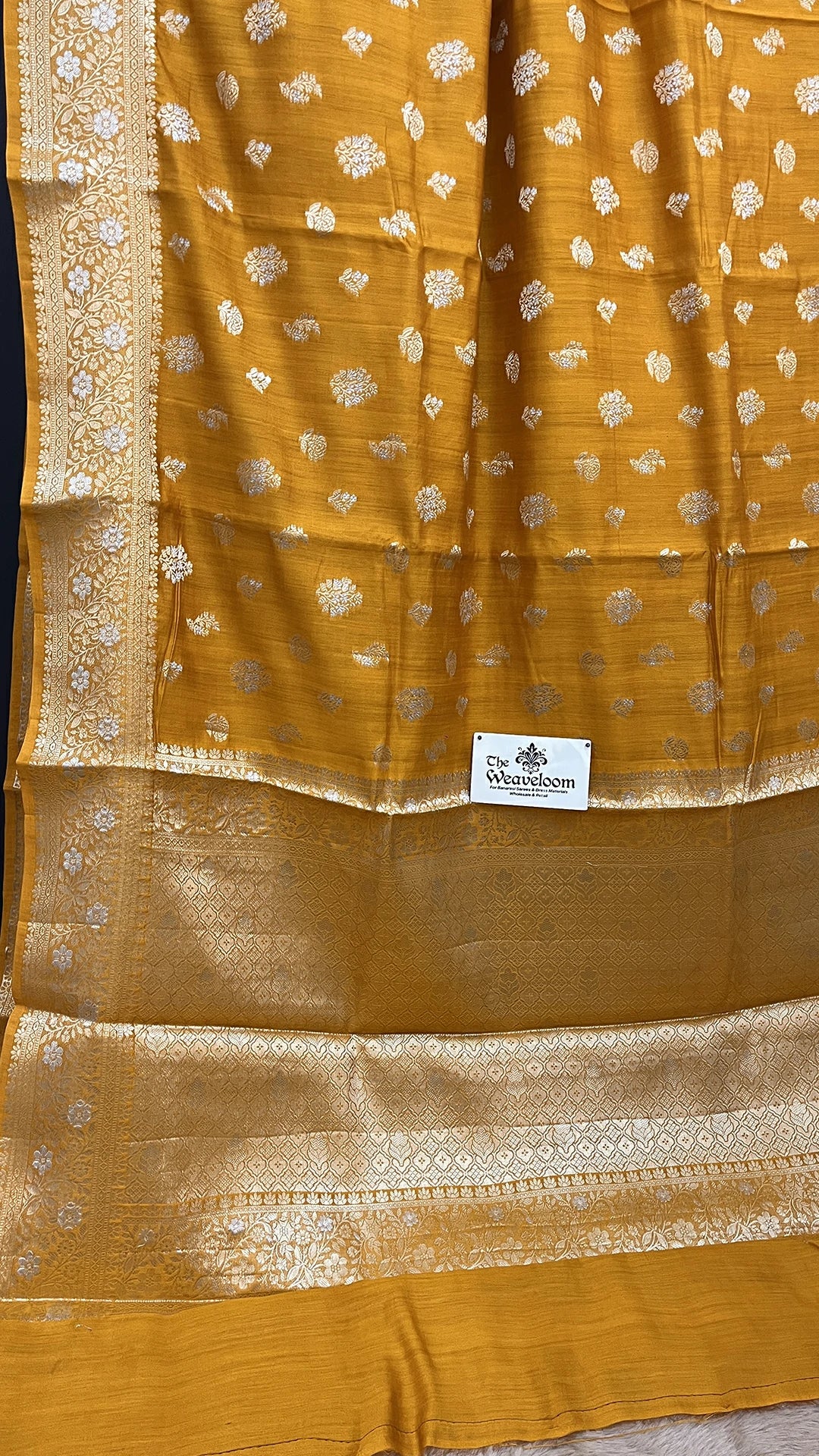 Mustard Chiniya Silk Pure Banarasi Saree with Sona Rupa Zari Buti Floral Border The Weaveloom