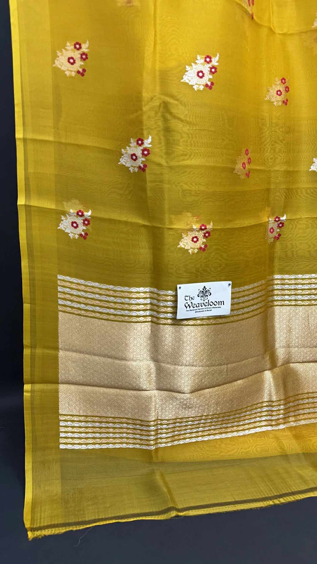 Mustard Floral Kadwa Kora Silk Meenakari Pure Handloom Banarasi Saree with Sona Rupa Zari by The Weaveloom