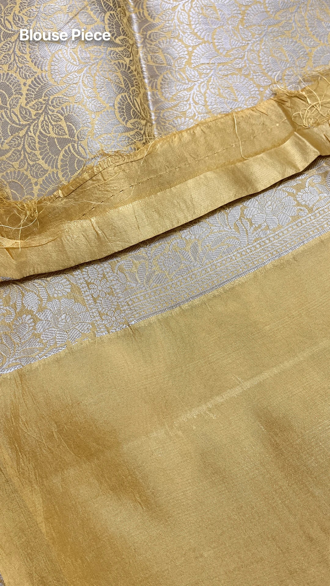 Mustard Gold Floral Buti Pure Dupion Silk Banarasi Saree by The Weaveloom with silver butis and gold jaal pallu