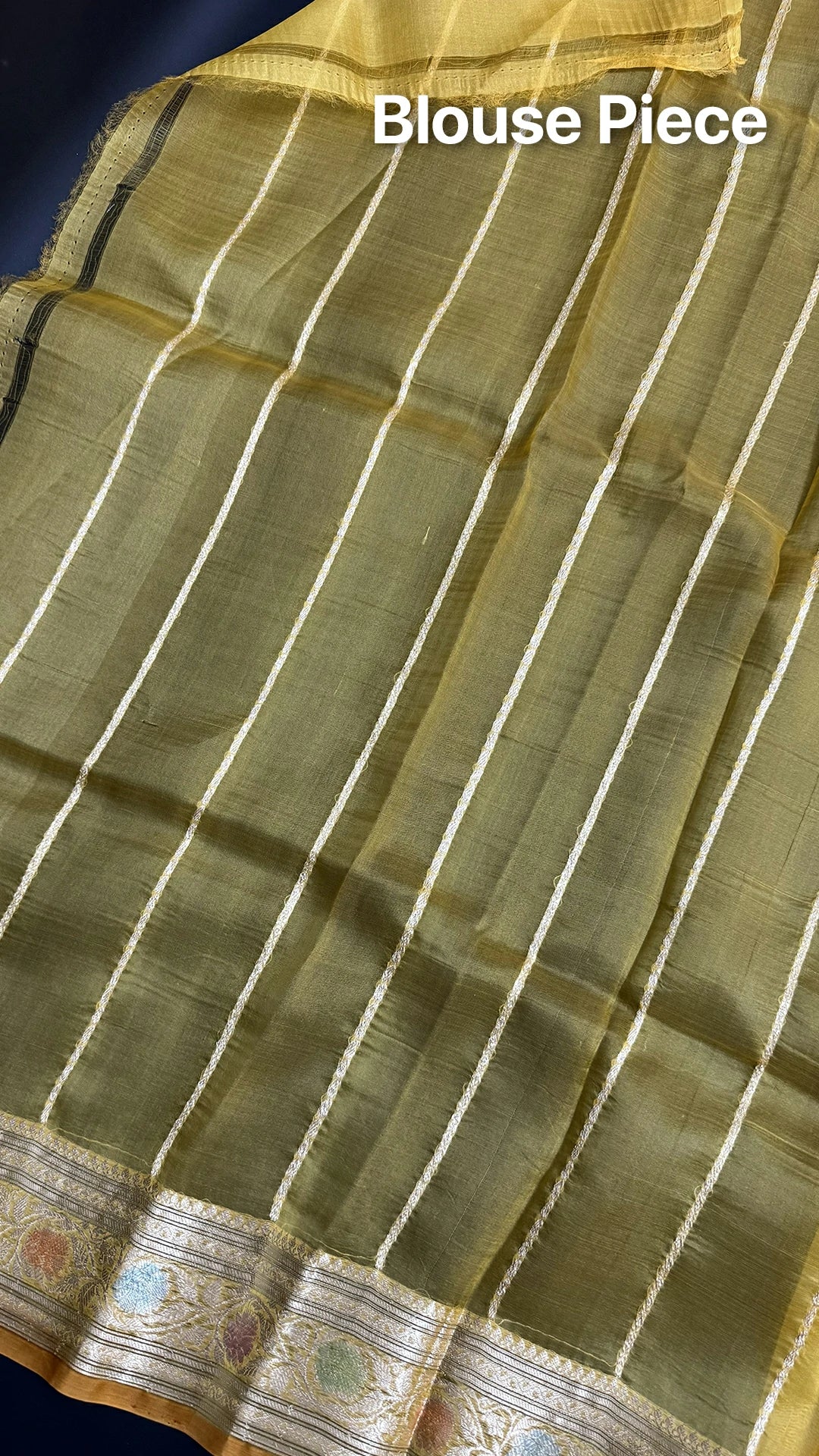 Mustard Kora Silk Pure Banarasi Handloom Saree with Golden Zari Buti and Multicolor Border The Weaveloom