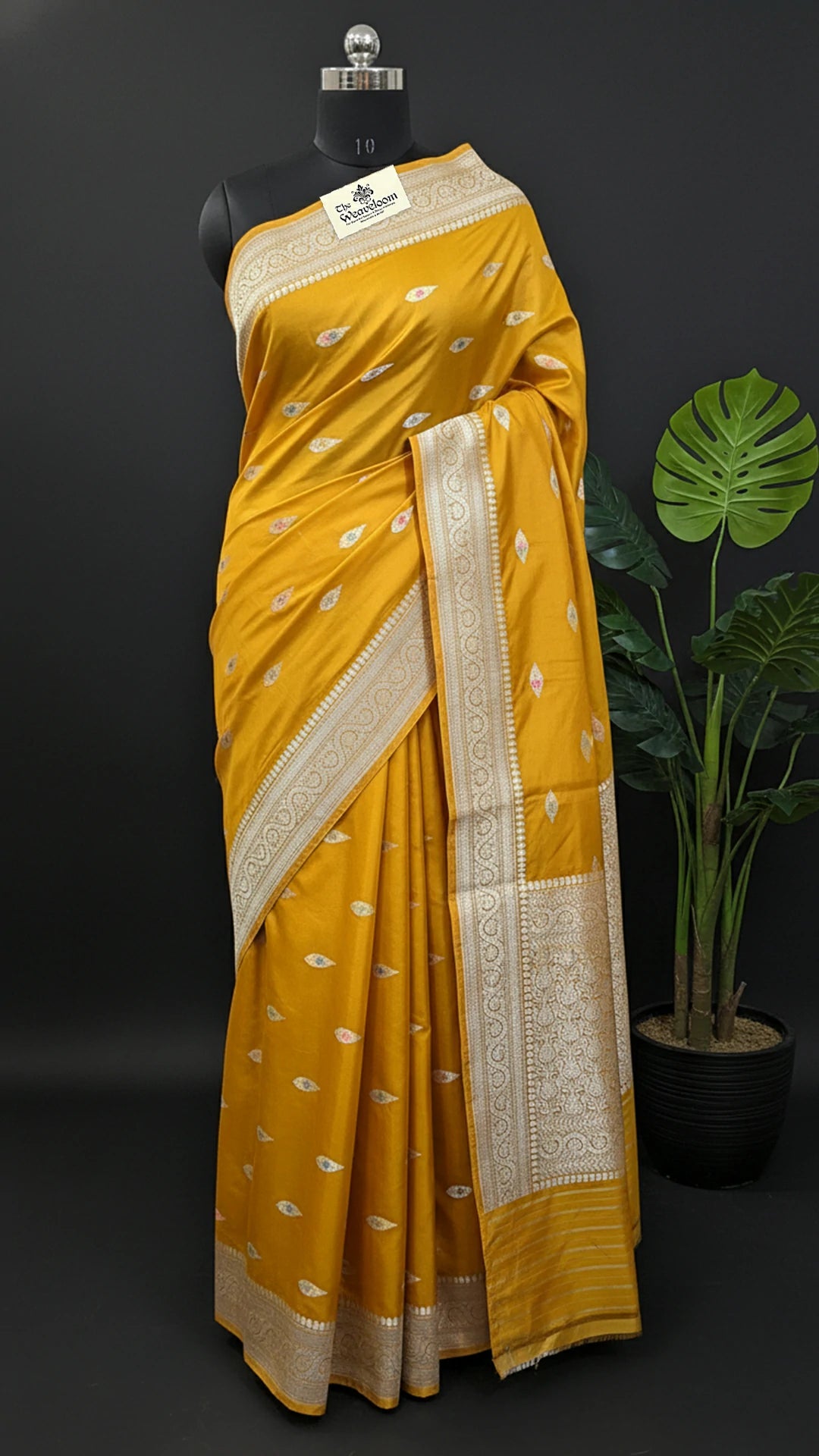 Mustard Pure Katan Silk Handloom Banarasi Saree With Multicolor Meenakari Paisley Buti – The Weaveloom