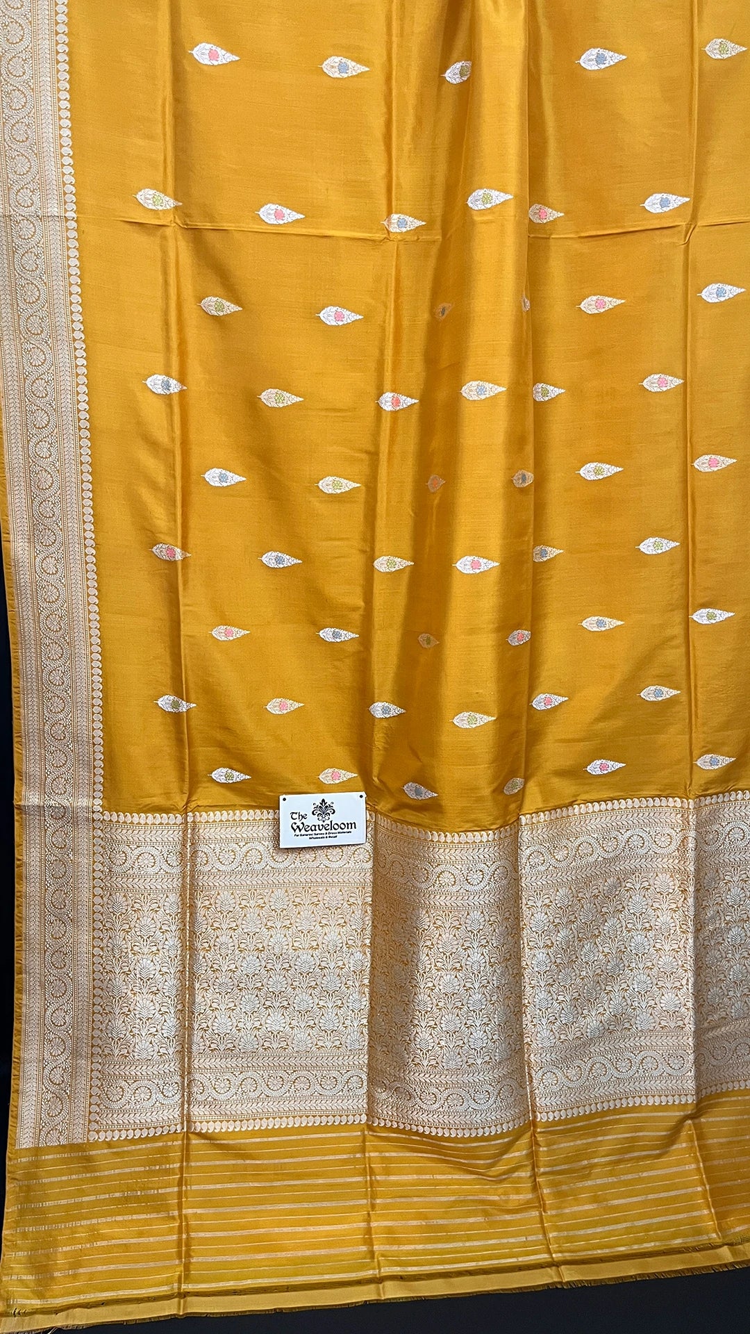 Mustard Pure Katan Silk Handloom Banarasi Saree With Multicolor Meenakari Paisley Buti – The Weaveloom