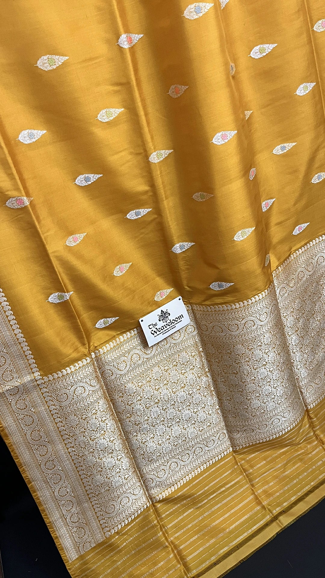Mustard Pure Katan Silk Handloom Banarasi Saree With Multicolor Meenakari Paisley Buti – The Weaveloom