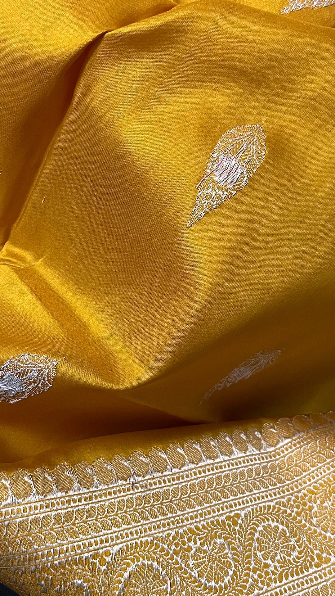 Mustard Pure Katan Silk Handloom Banarasi Saree With Multicolor Meenakari Paisley Buti – The Weaveloom