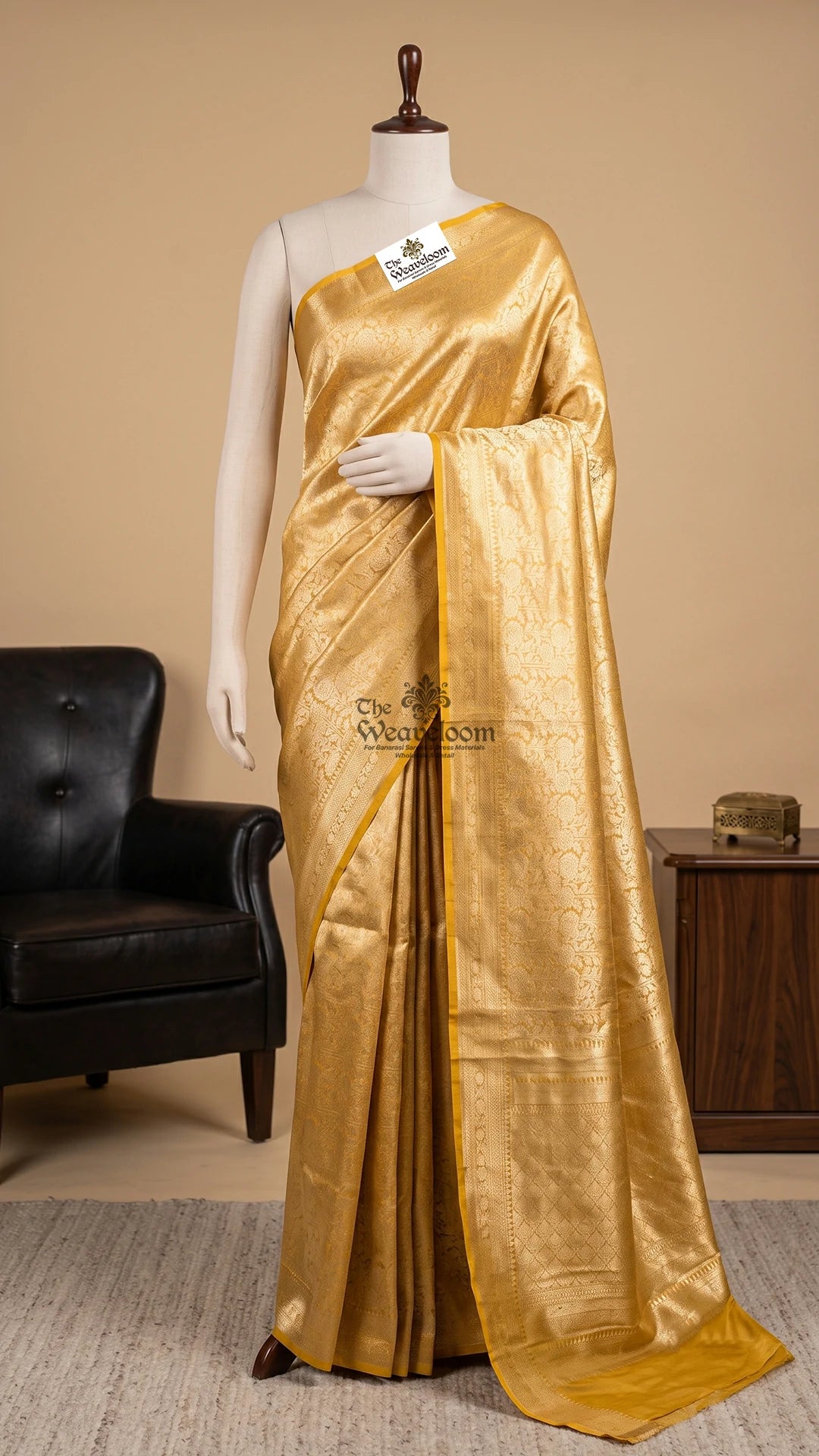 Mustard Rose Motif Tissue Silk Brocade Pure Banarasi Saree by The Weaveloom