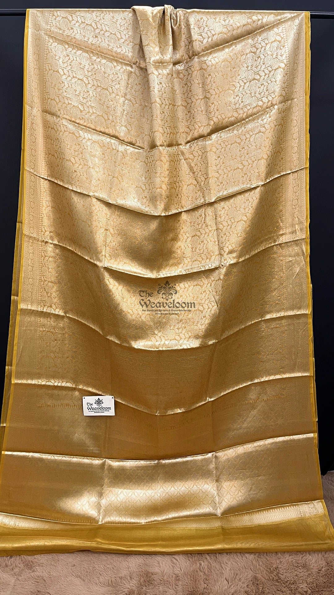 Mustard Rose Motif Tissue Silk Brocade Pure Banarasi Saree by The Weaveloom