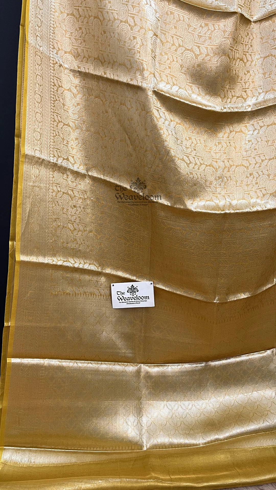 Mustard Rose Motif Tissue Silk Brocade Pure Banarasi Saree by The Weaveloom