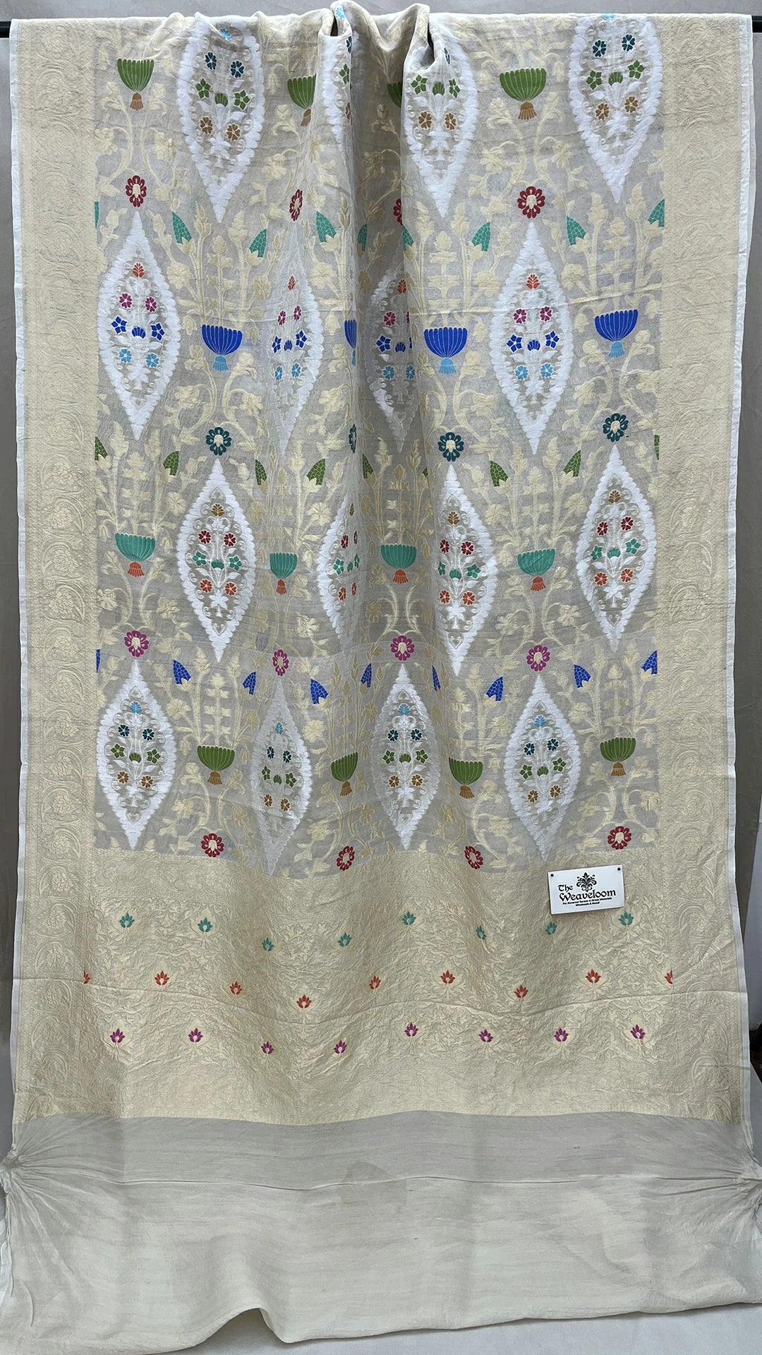 Natural Tussar - Pure Tussar Georgette Banarasi Saree with Meenakari, Sona Rupa Zari Work by The Weaveloom