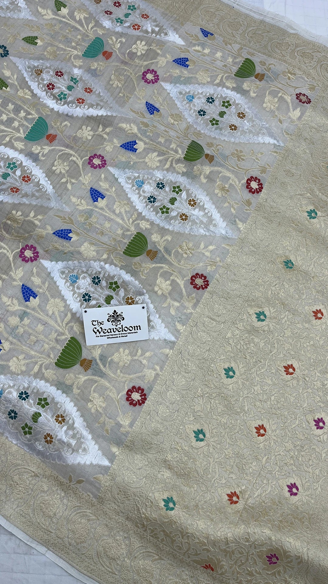Natural Tussar - Pure Tussar Georgette Banarasi Saree with Meenakari, Sona Rupa Zari Work by The Weaveloom