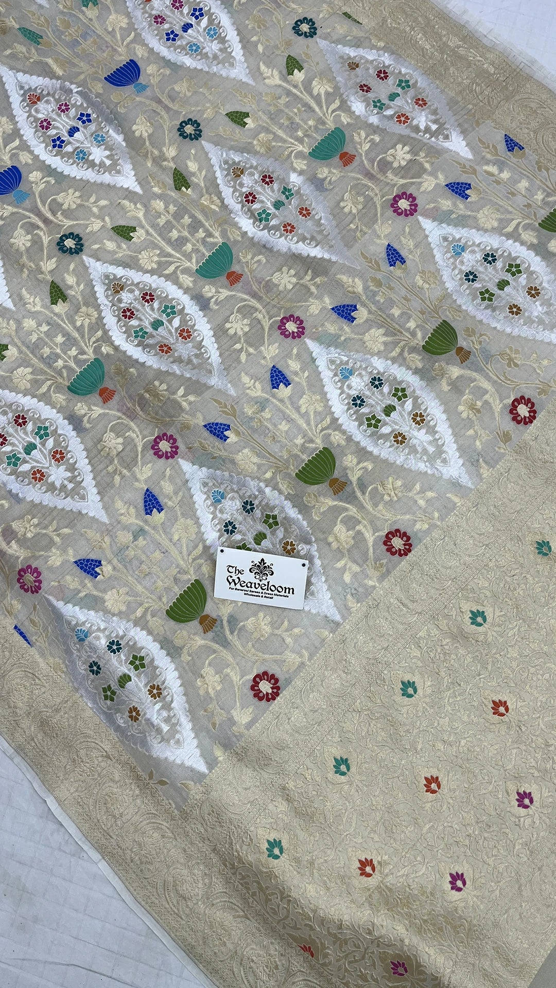 Natural Tussar - Pure Tussar Georgette Banarasi Saree with Meenakari, Sona Rupa Zari Work by The Weaveloom