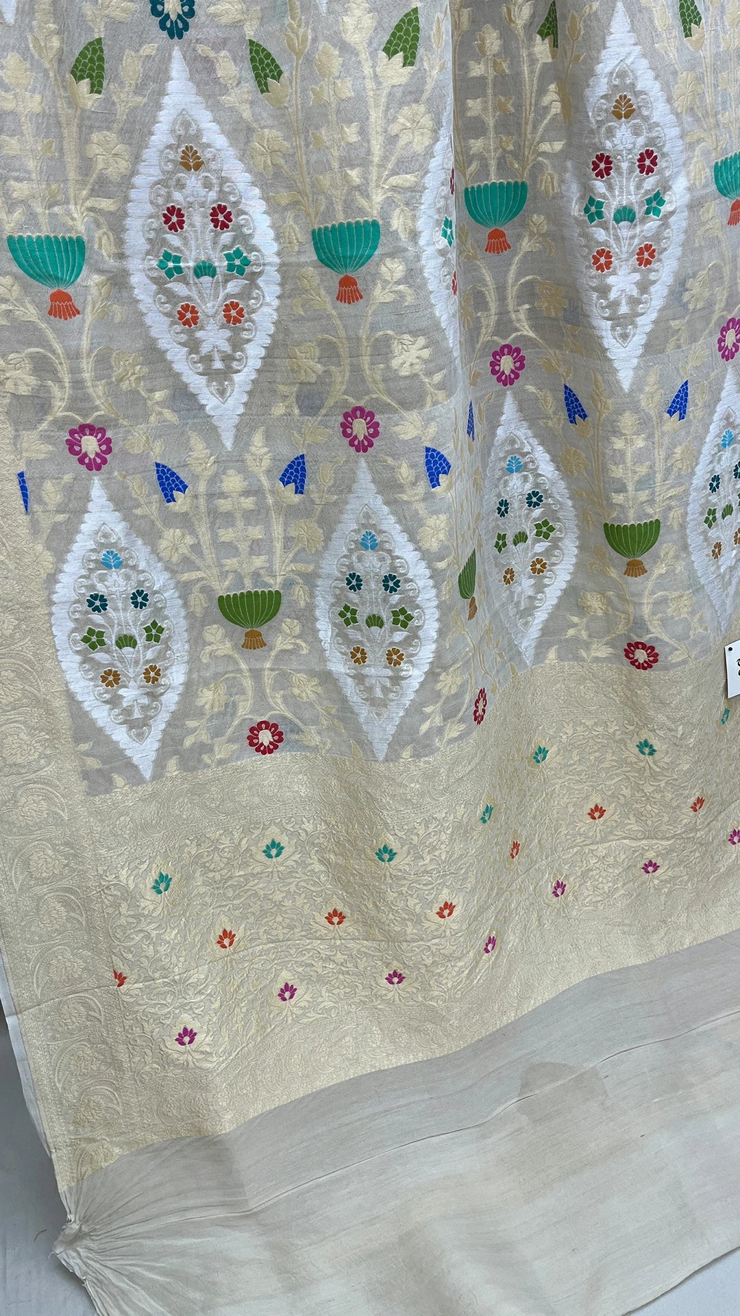 Natural Tussar - Pure Tussar Georgette Banarasi Saree with Meenakari, Sona Rupa Zari Work by The Weaveloom