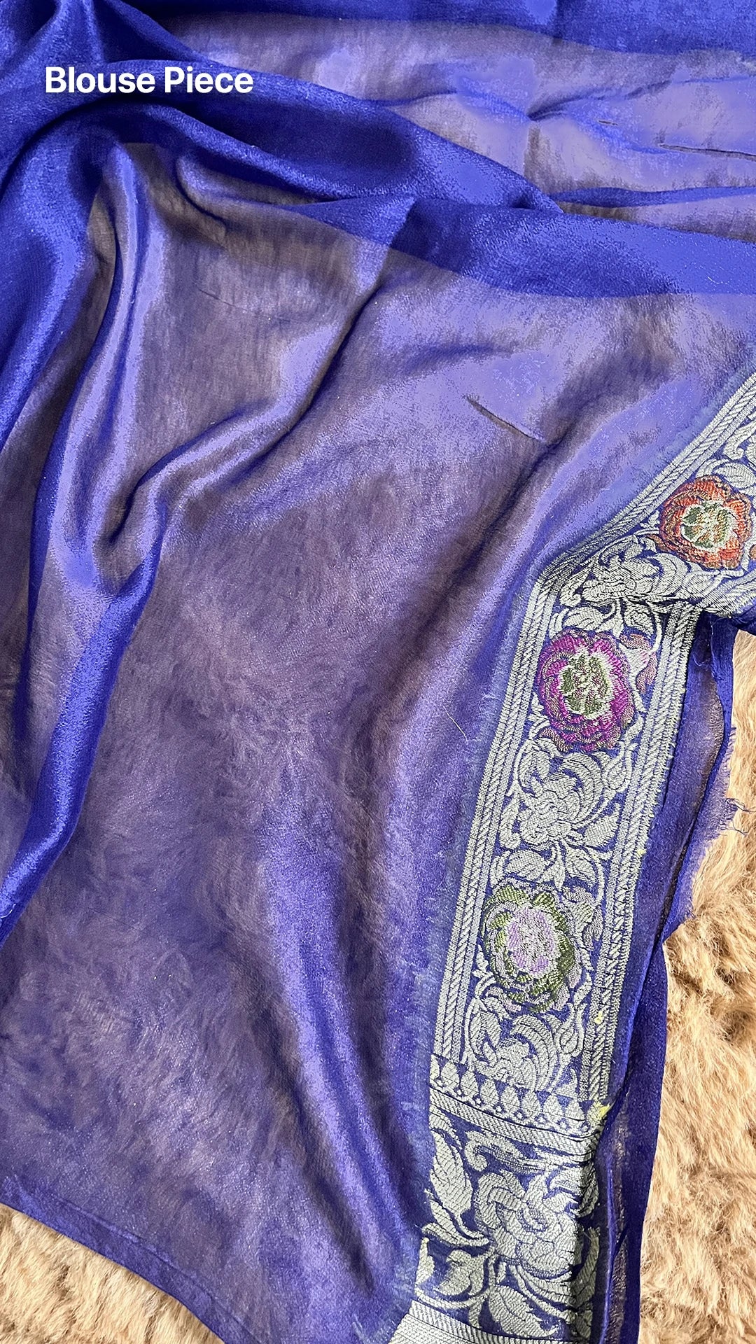 Navy Blue Floral Khaddi Chiffon Pure Banarasi Saree with Meenakari by The Weaveloom