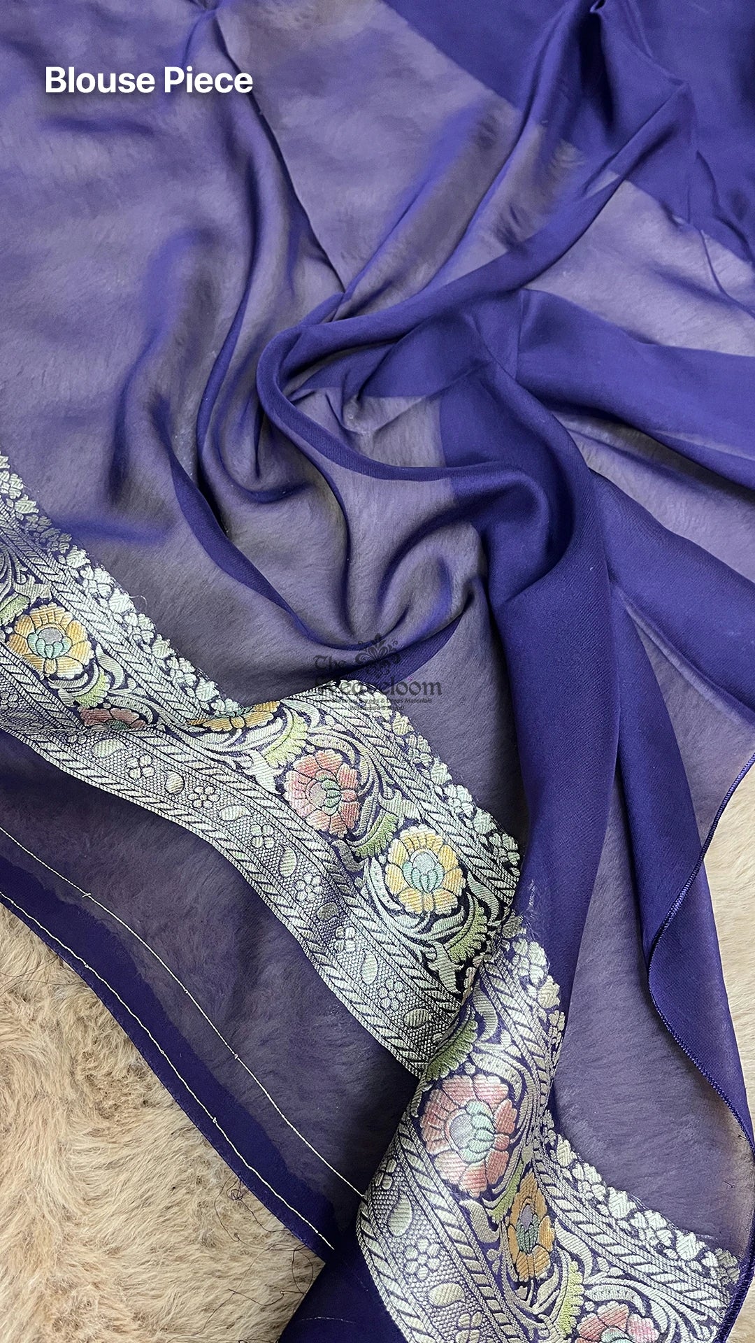 Navy Blue Handbrush Floral Print Pure Viscose Georgette Saree by The Weaveloom