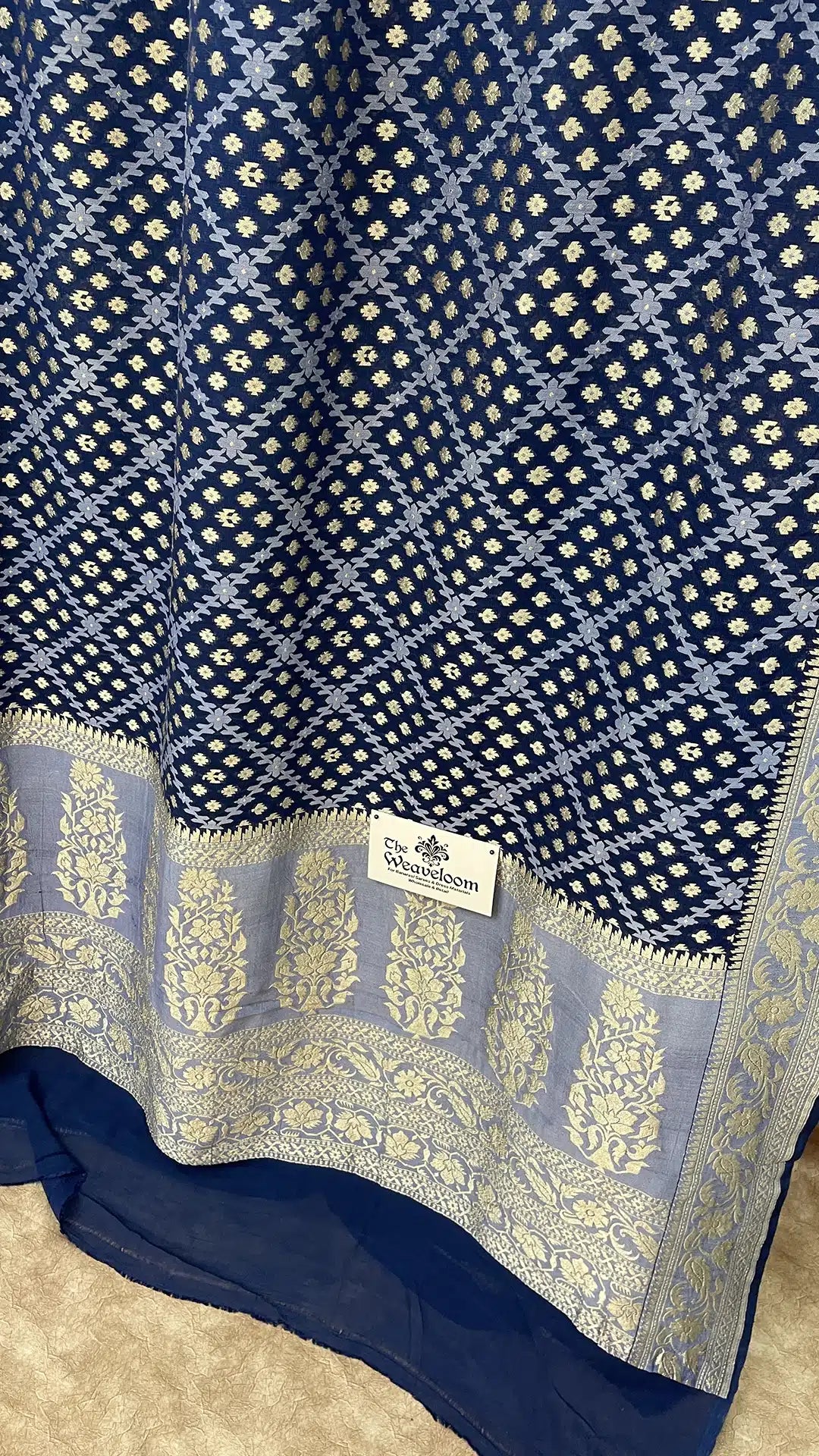 Navy Blue Pure Khaddi Georgette Banarasi Saree With Meenakari Work The Weaveloom