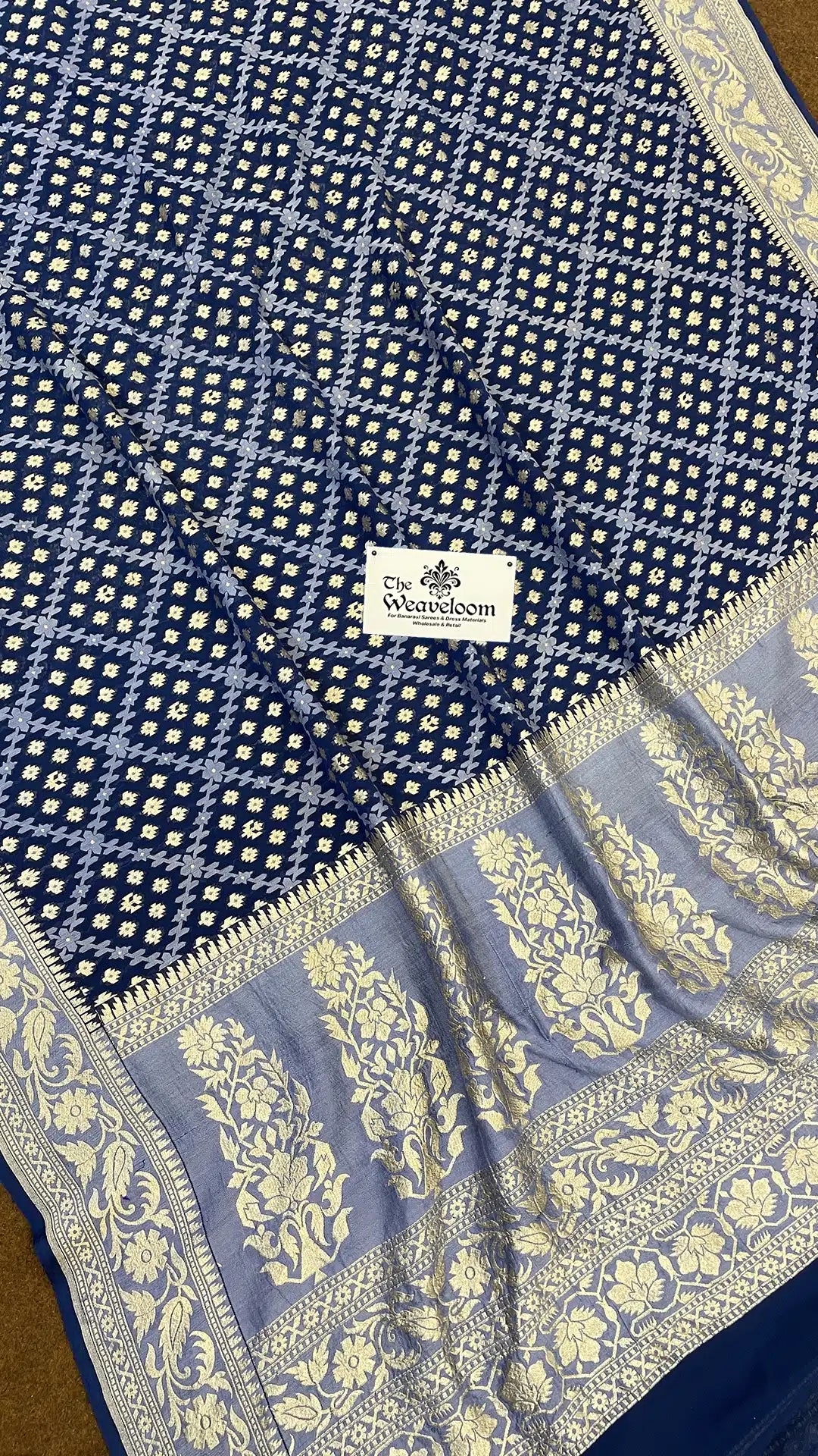 Navy Blue Pure Khaddi Georgette Banarasi Saree With Meenakari Work The Weaveloom
