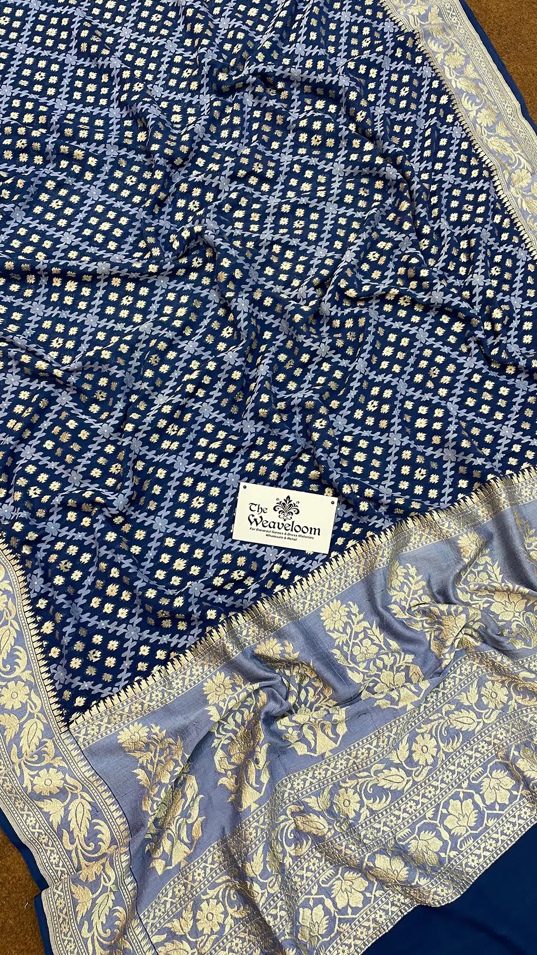 Navy Blue Pure Khaddi Georgette Banarasi Saree With Meenakari Work The Weaveloom