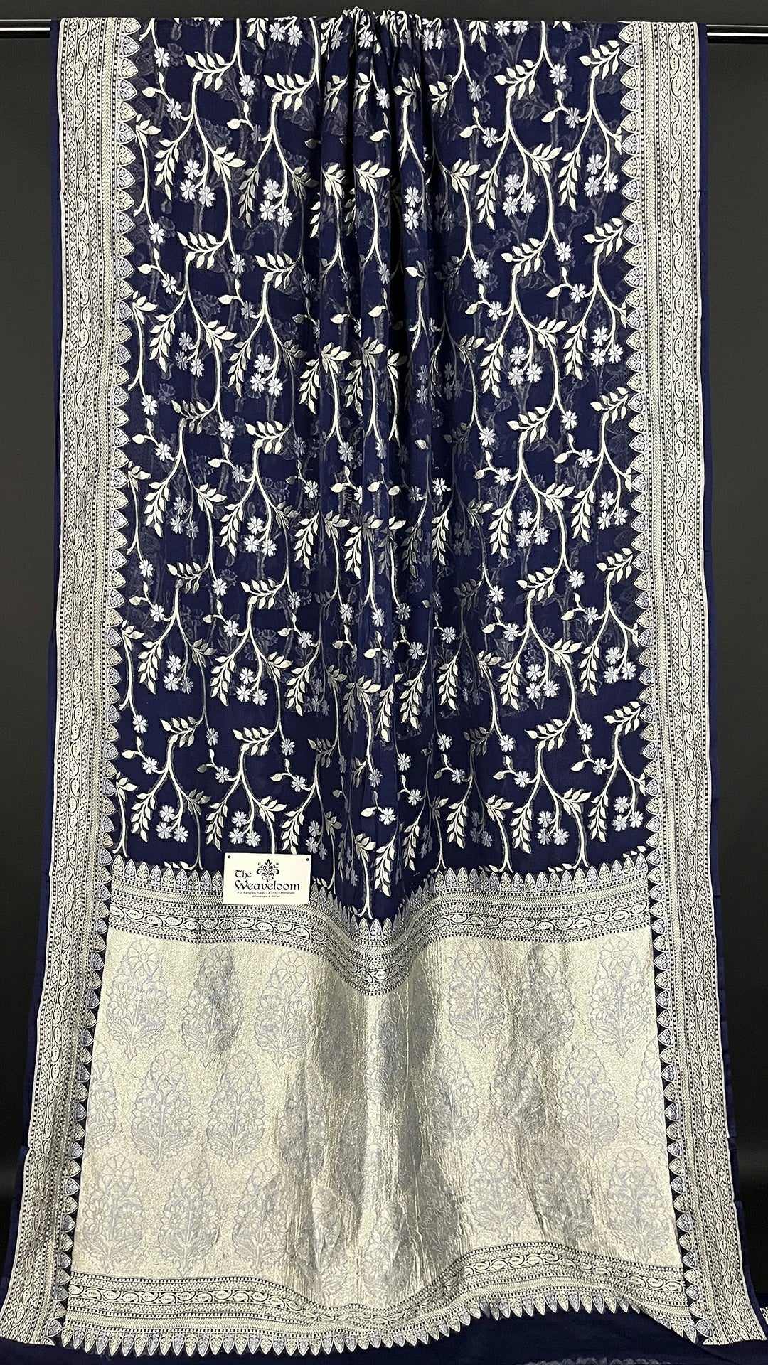 Navy Blue Khaddi Georgette Pure Banarasi Saree Sona Rupa Zari The Weaveloom