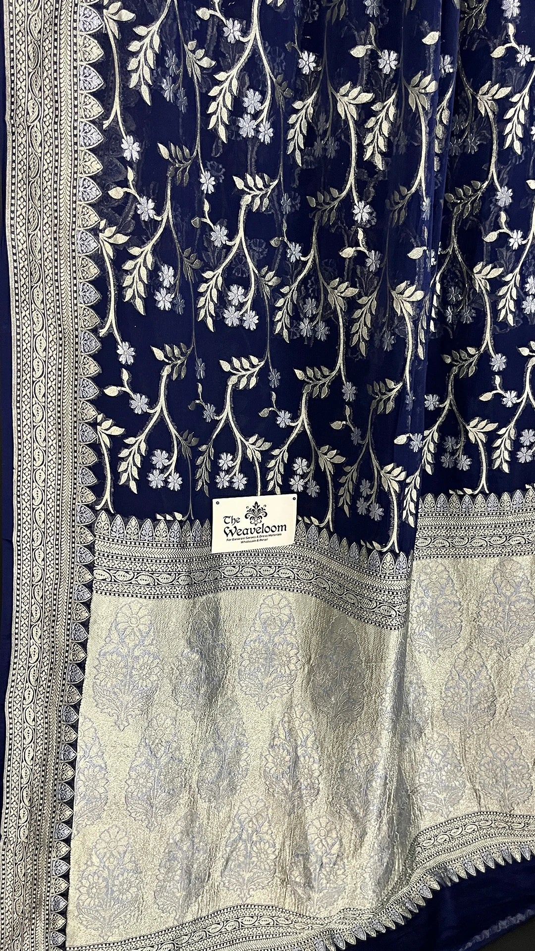 Navy Blue Khaddi Georgette Pure Banarasi Saree Sona Rupa Zari The Weaveloom