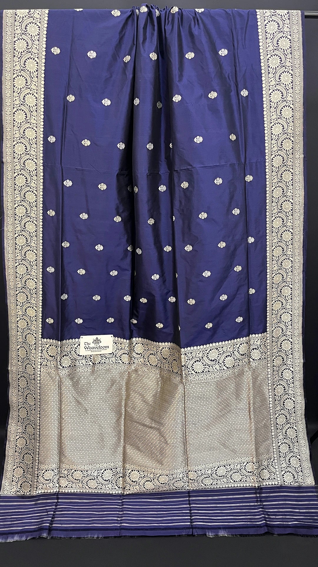 Navy Blue Pure Katan handloom Silk Banarasi Saree Kadwa Zari Border — The Weaveloom