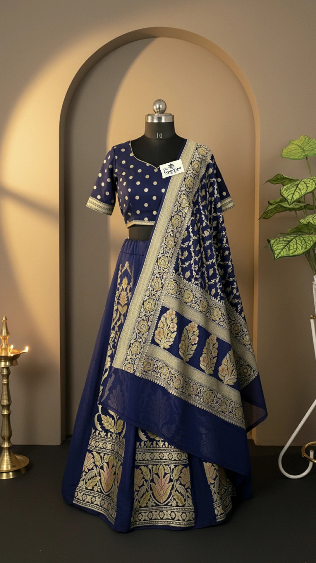 Navy Blue Pure Khaddi Georgette Banarasi Lehenga with Handbrush Floral Border – The Weaveloom
