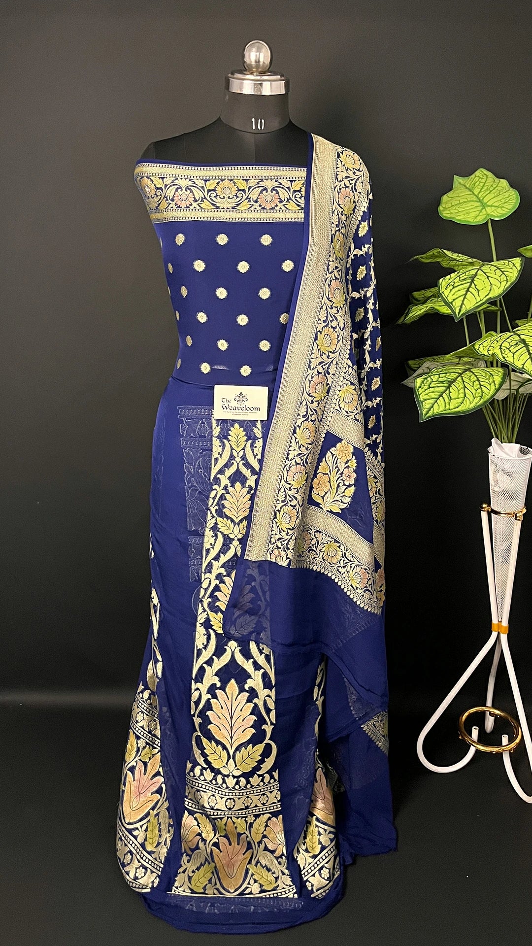 Navy Blue Pure Khaddi Georgette Banarasi Lehenga with Handbrush Floral Border – The Weaveloom