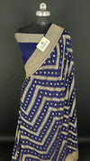 Navy Blue Pure Khaddi Georgette Banarasi Saree Antique Zari The Weaveloom