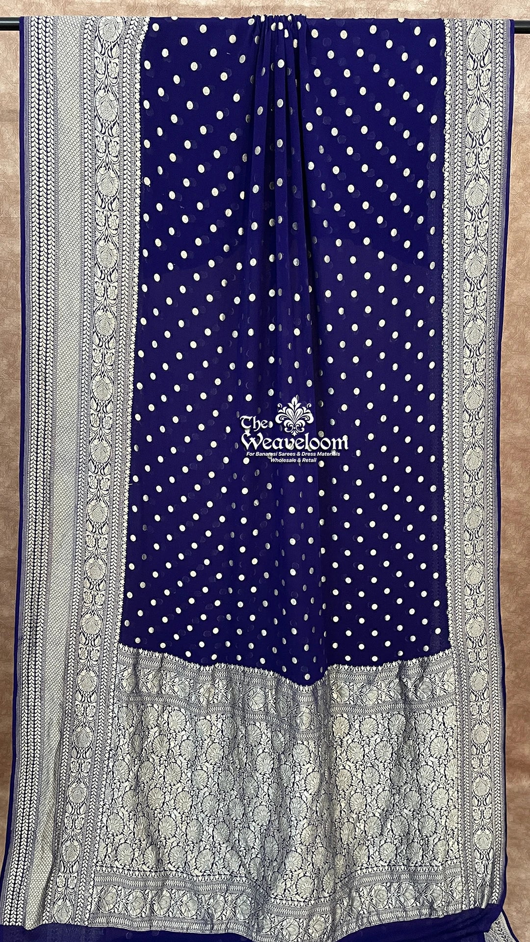 Navy Khaddi Georgette Water Zari Banarasi Saree - The Weaveloom