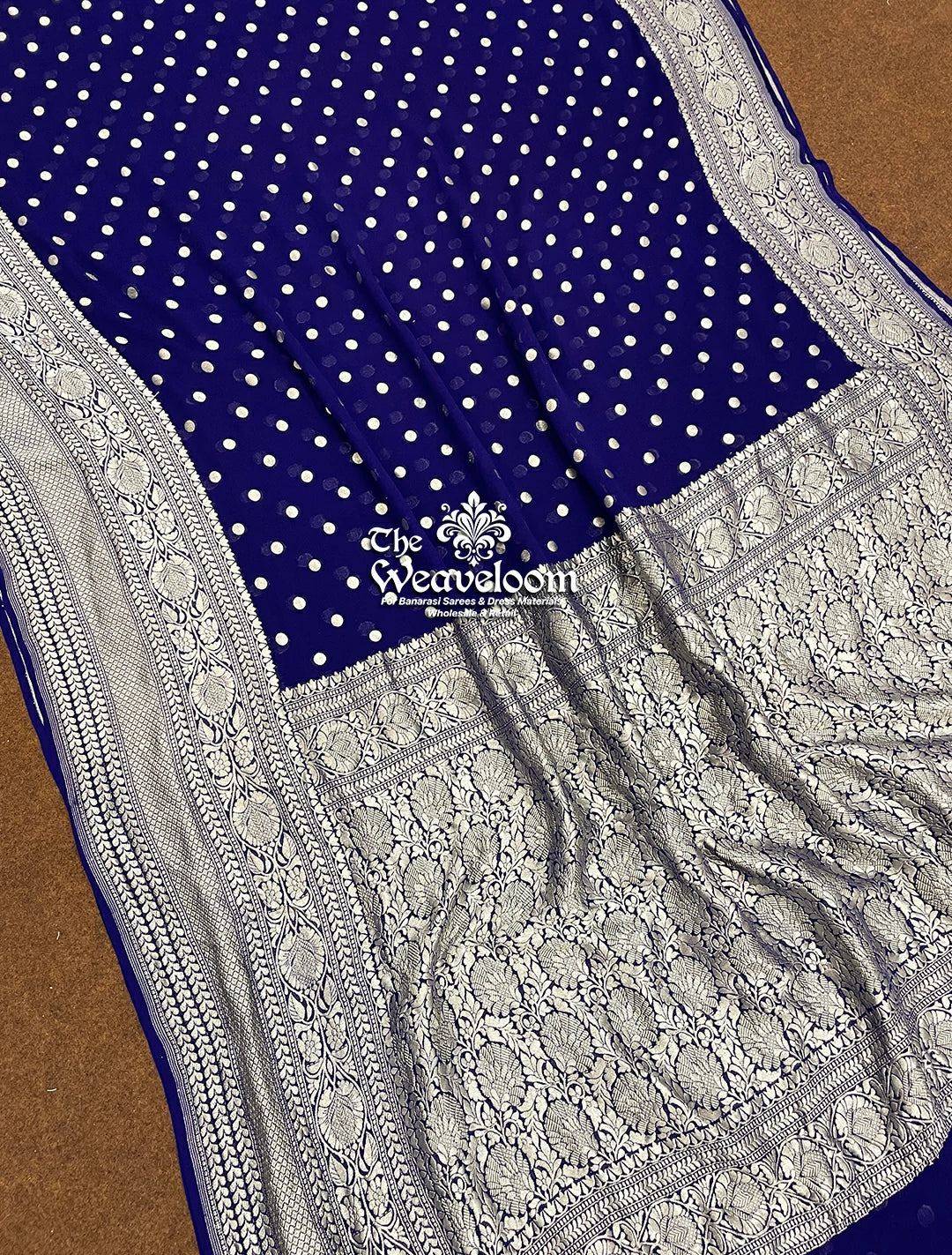 Navy Khaddi Georgette Water Zari Banarasi Saree - The Weaveloom
