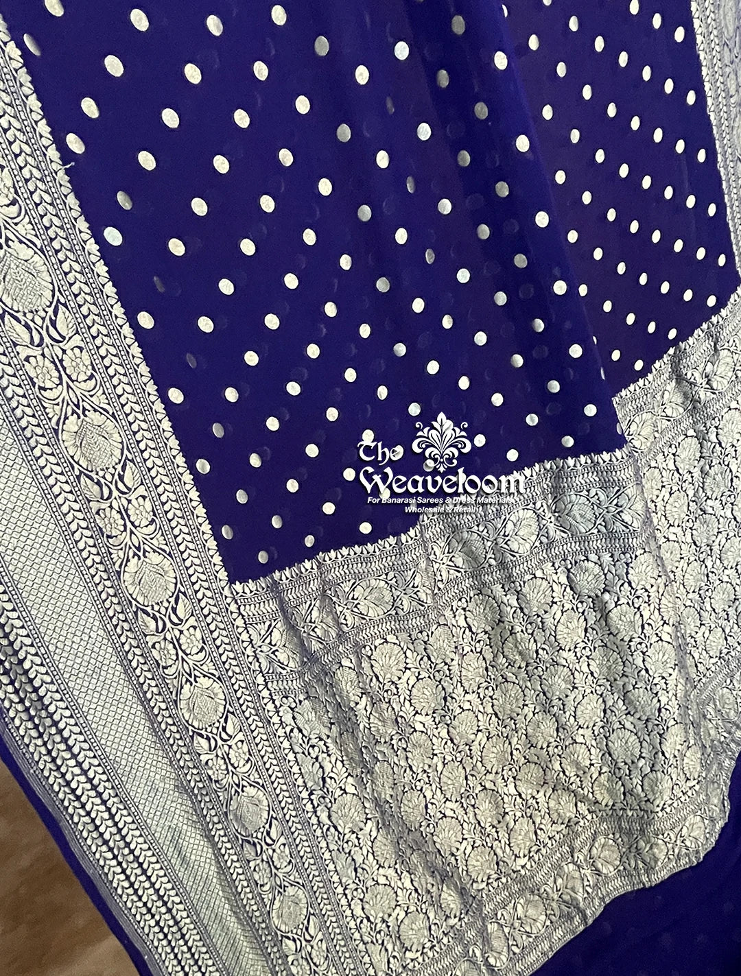Navy Khaddi Georgette Water Zari Banarasi Saree - The Weaveloom