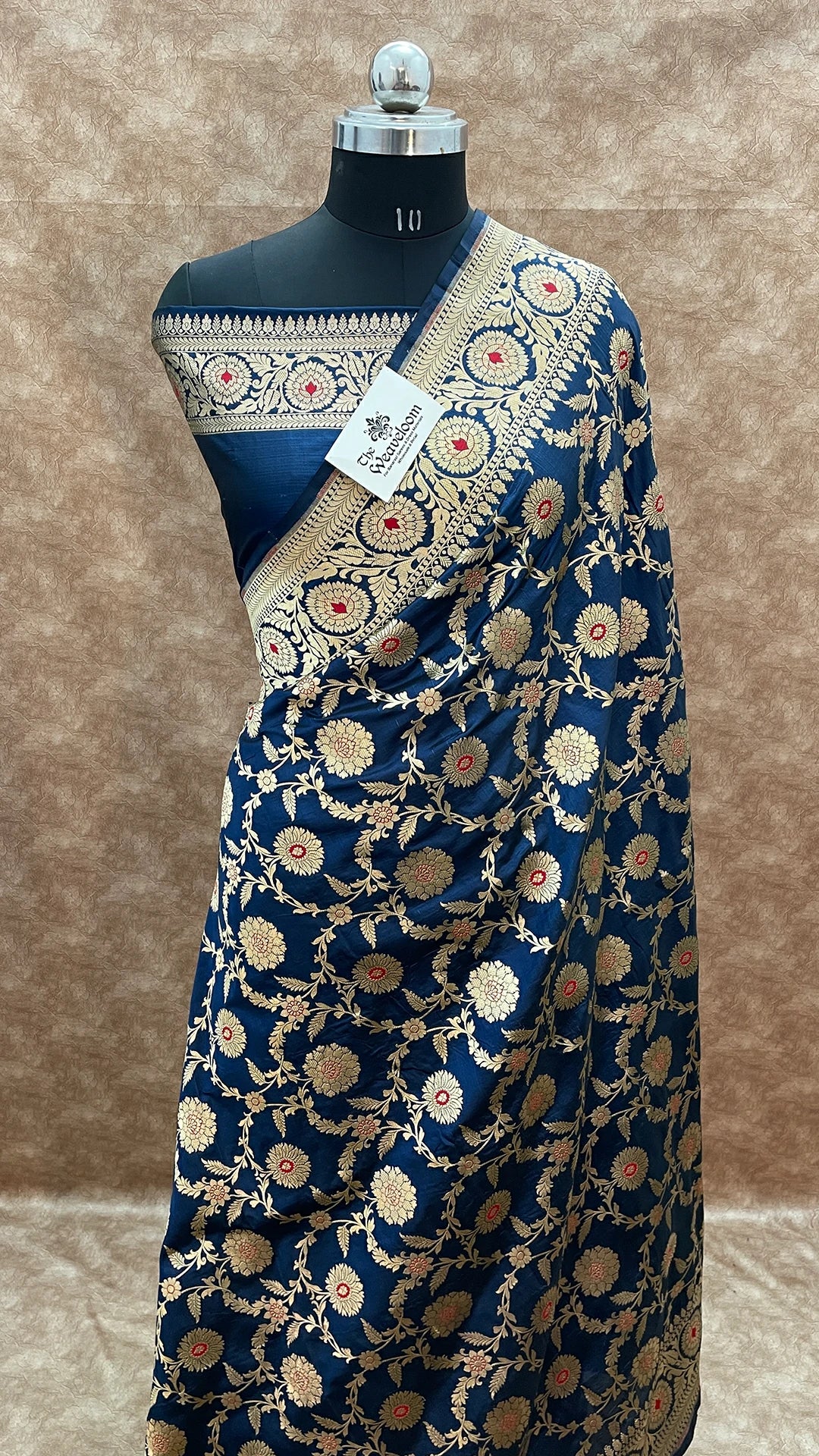 Nita Ambani Navy Blue Katan Silk Banarasi Saree with Meenakari Detailing by The Weaveloom