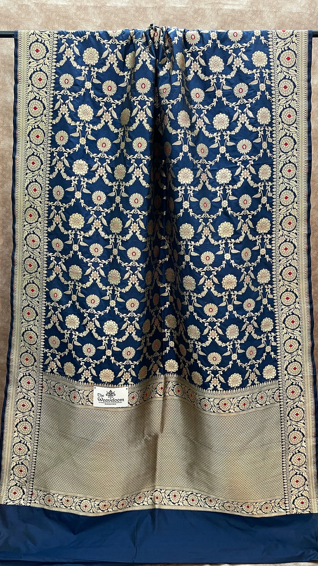 Nita Ambani Navy Blue Katan Silk Banarasi Saree with Meenakari Detailing by The Weaveloom