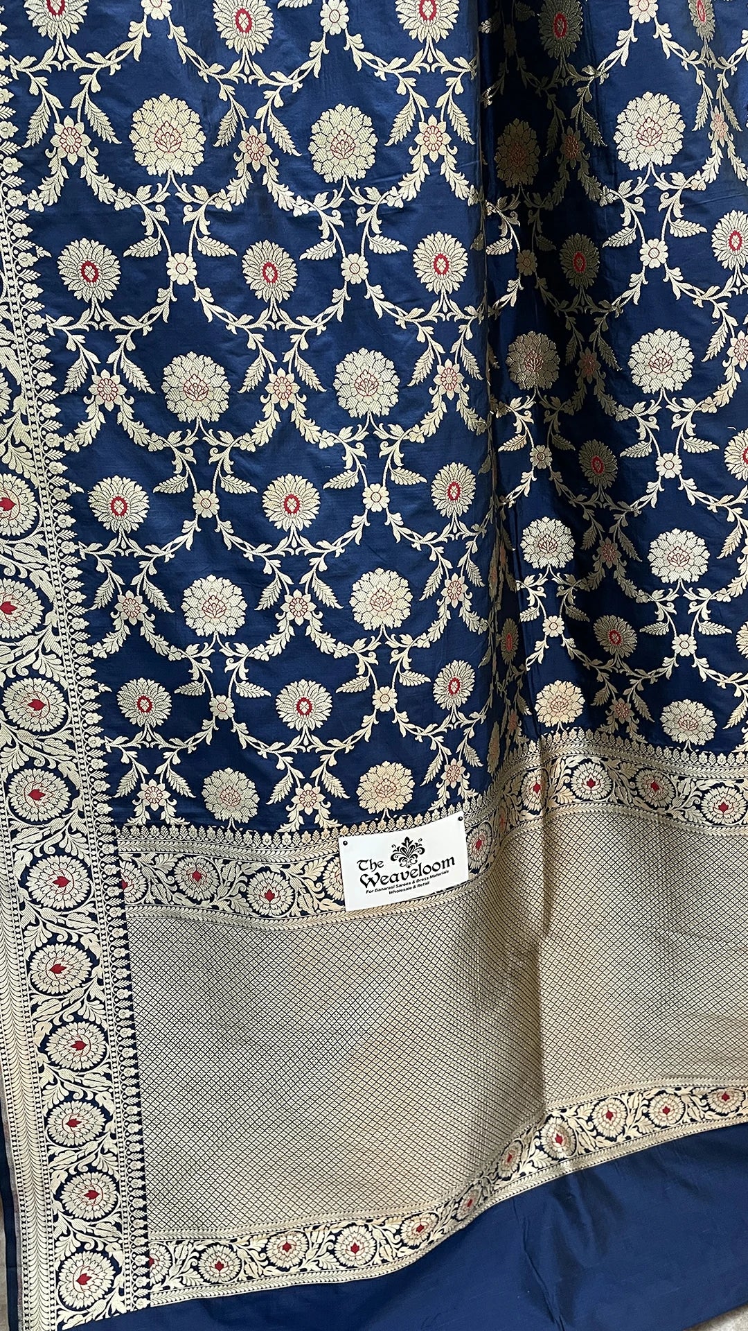 Nita Ambani Navy Blue Katan Silk Banarasi Saree with Meenakari Detailing by The Weaveloom