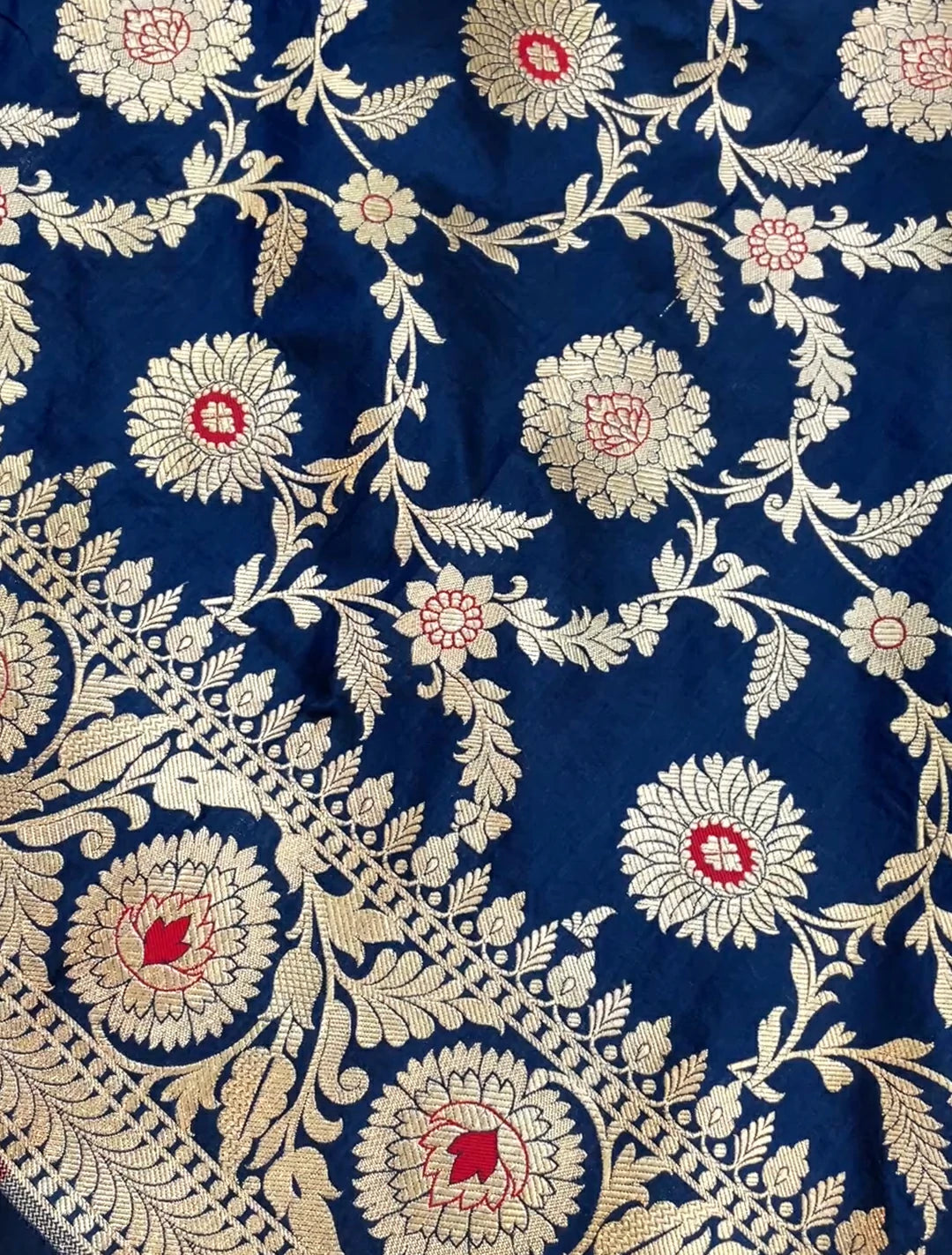 Nita Ambani Navy Blue Katan Silk Banarasi Saree with Meenakari Detailing by The Weaveloom