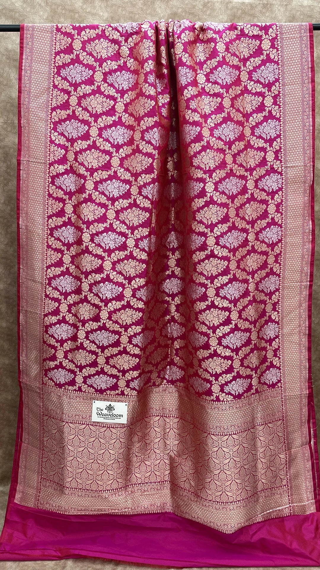 Nita Ambani Rani Banarasi Saree by The Weaveloom with Sona Rupa zari and Katan silk finish
