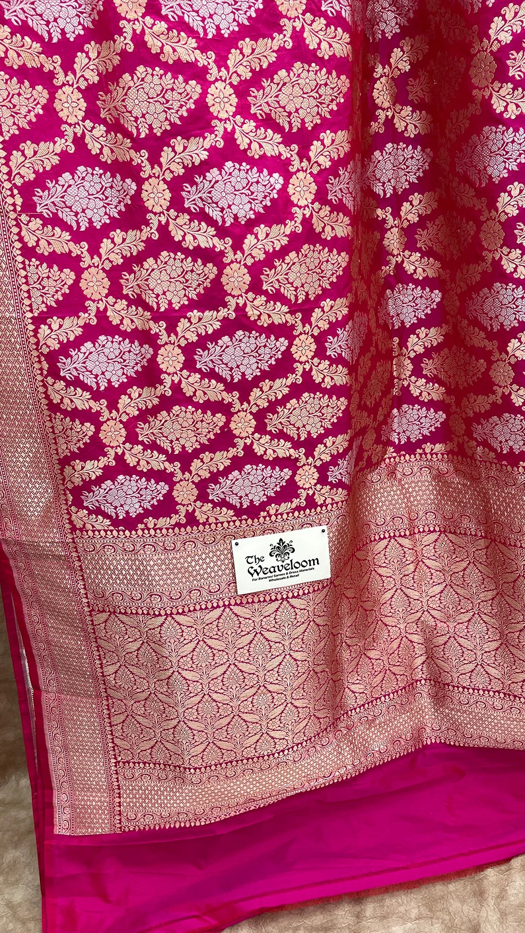 Nita Ambani Rani Banarasi Saree by The Weaveloom with Sona Rupa zari and Katan silk finish