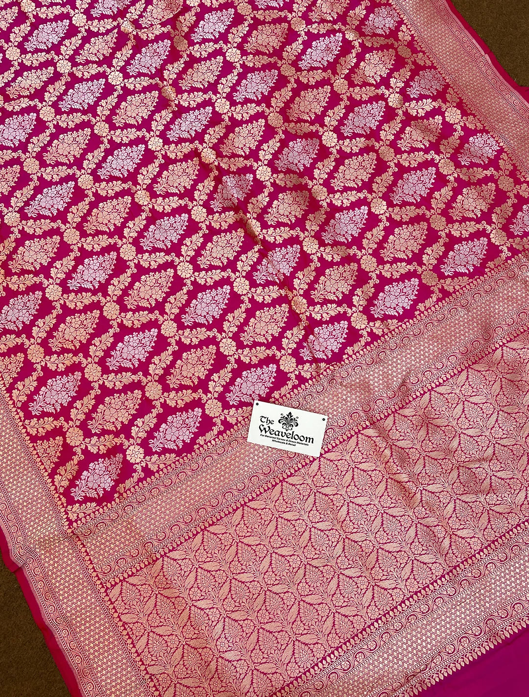 Nita Ambani Rani Banarasi Saree by The Weaveloom with Sona Rupa zari and Katan silk finish