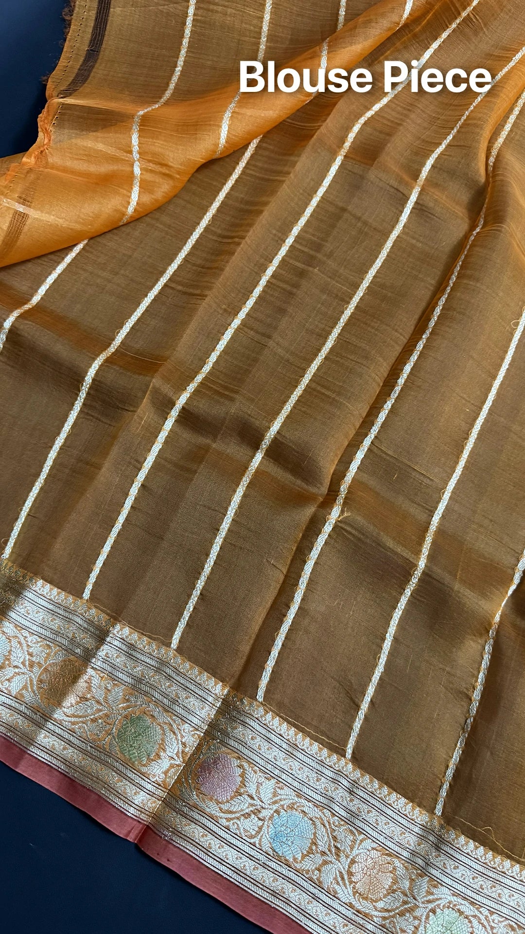 Orange Kora Silk Pure Banarasi Handloom Saree with Golden Zari Buti and Rich Border by The Weaveloom