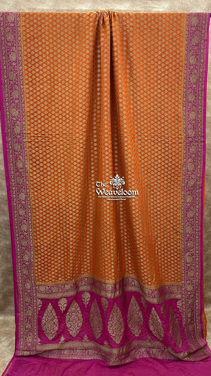 Orange Khaddi Georgette Banarasi Saree with Antique Zari by The Weaveloom