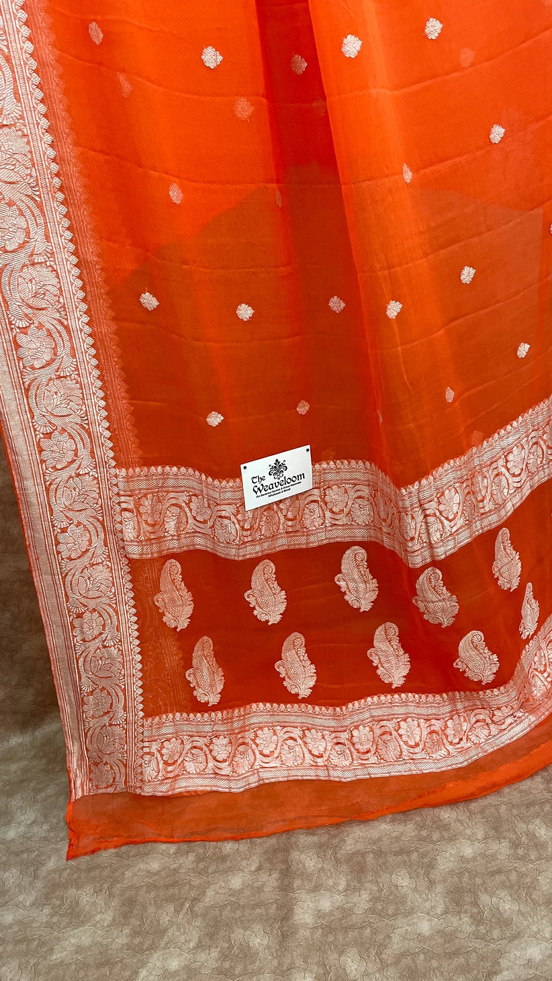 Orange Pure Khaddi Georgette Kadwa Handloom Banarasi Saree by The Weaveloom