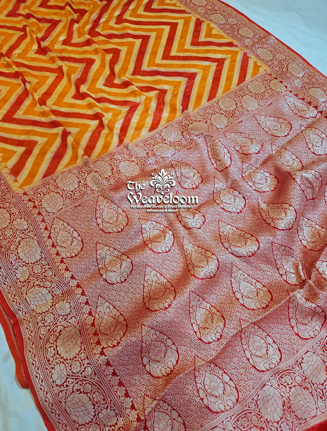 Orange Rangkat Multi-Colour Pure Khaddi Chiffon Banarasi Saree
