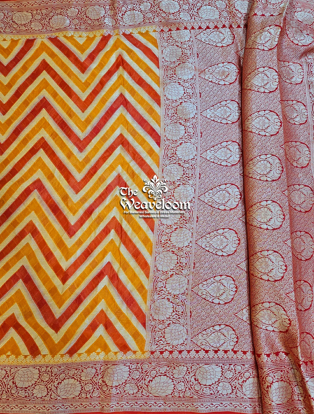 Orange Rangkat Multi-Colour Pure Khaddi Chiffon Banarasi Saree