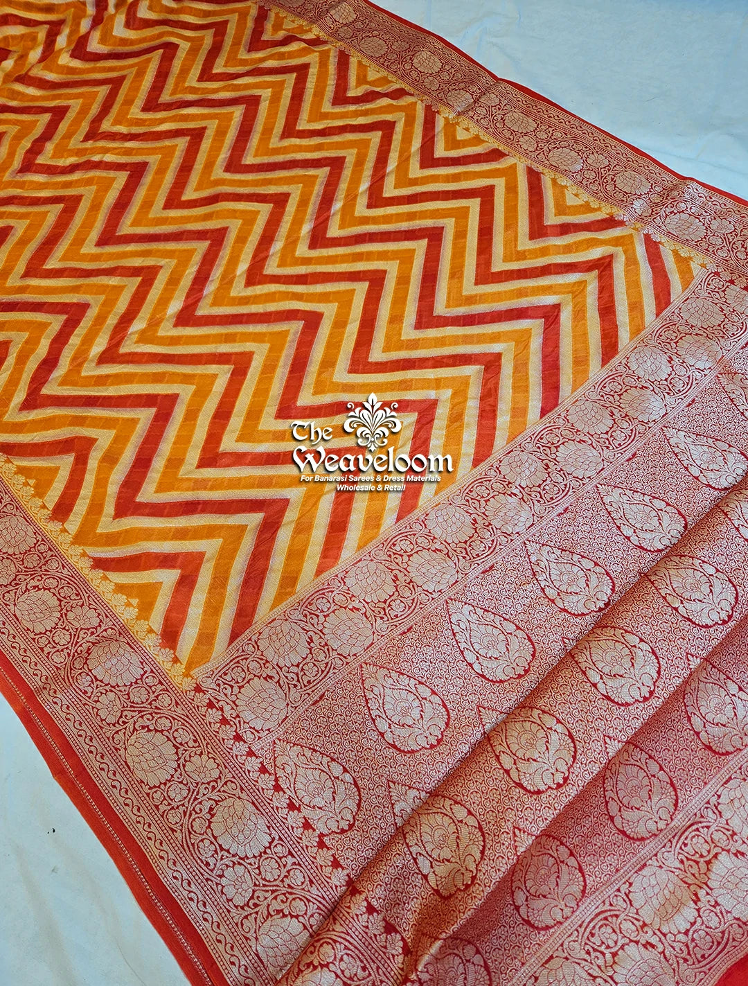 Orange Rangkat Multi-Colour Pure Khaddi Chiffon Banarasi Saree