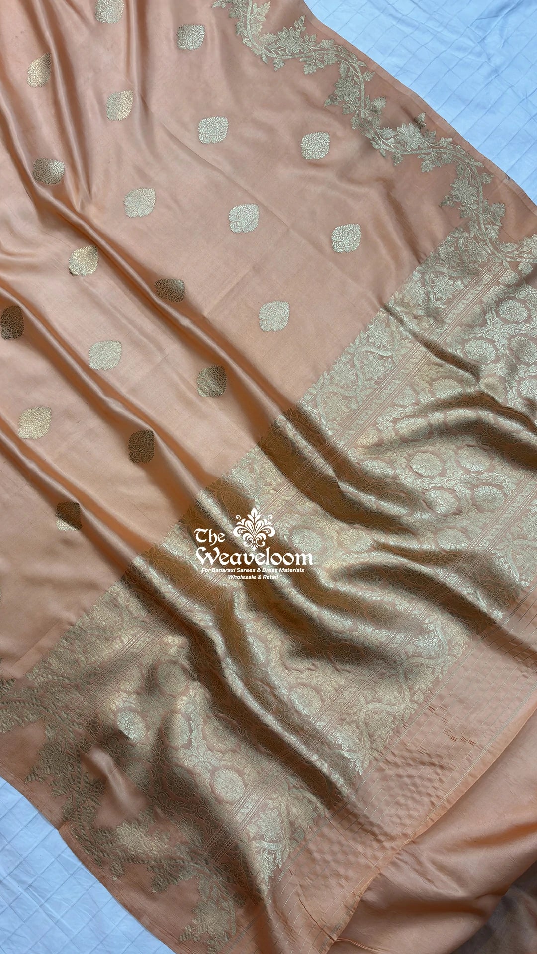 Peach booti motif pure mango silk Kadwa weave Banarasi saree by The Weaveloom